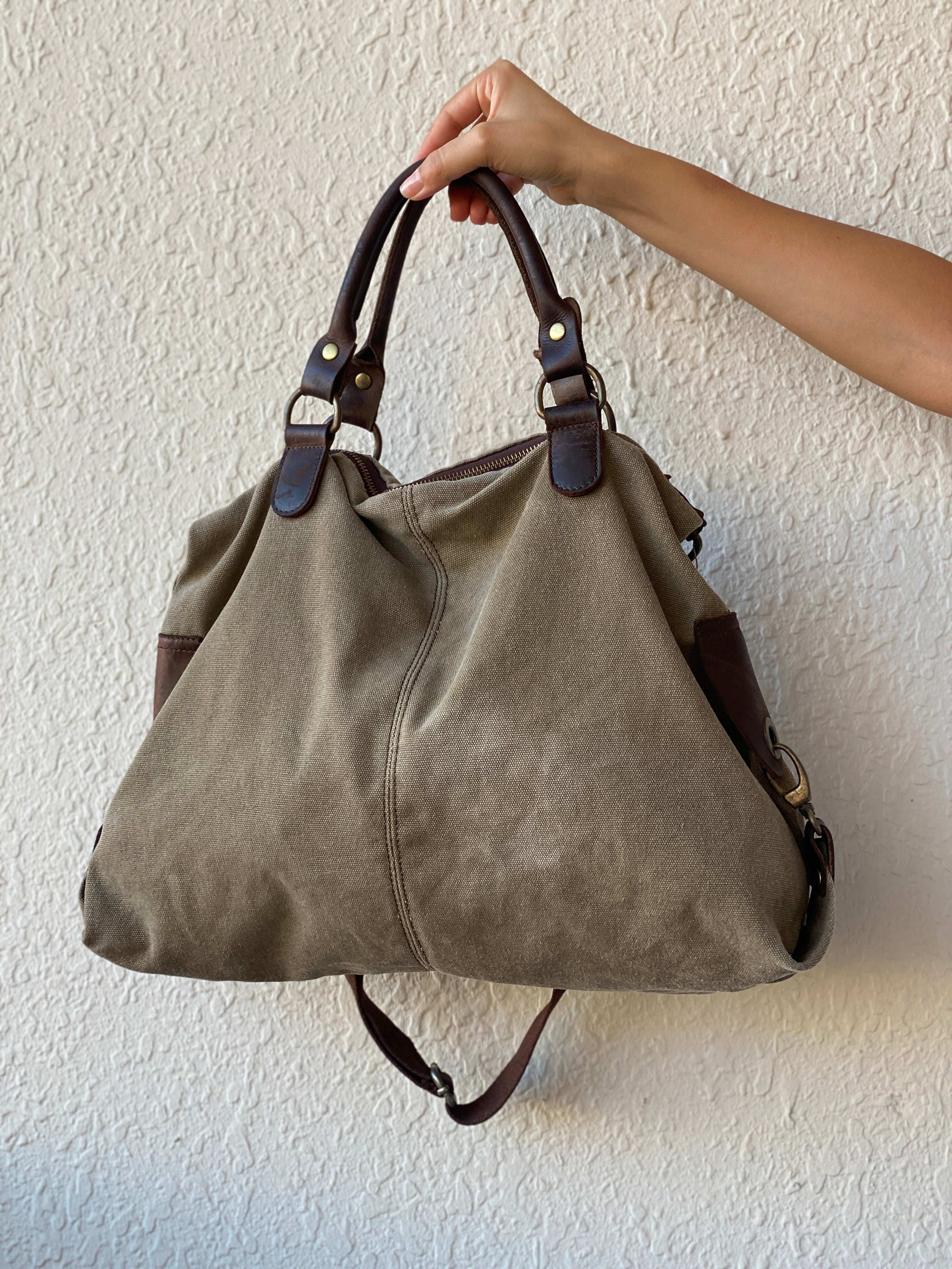 Vintage Genuine Leather Star Canvas Tote Bag