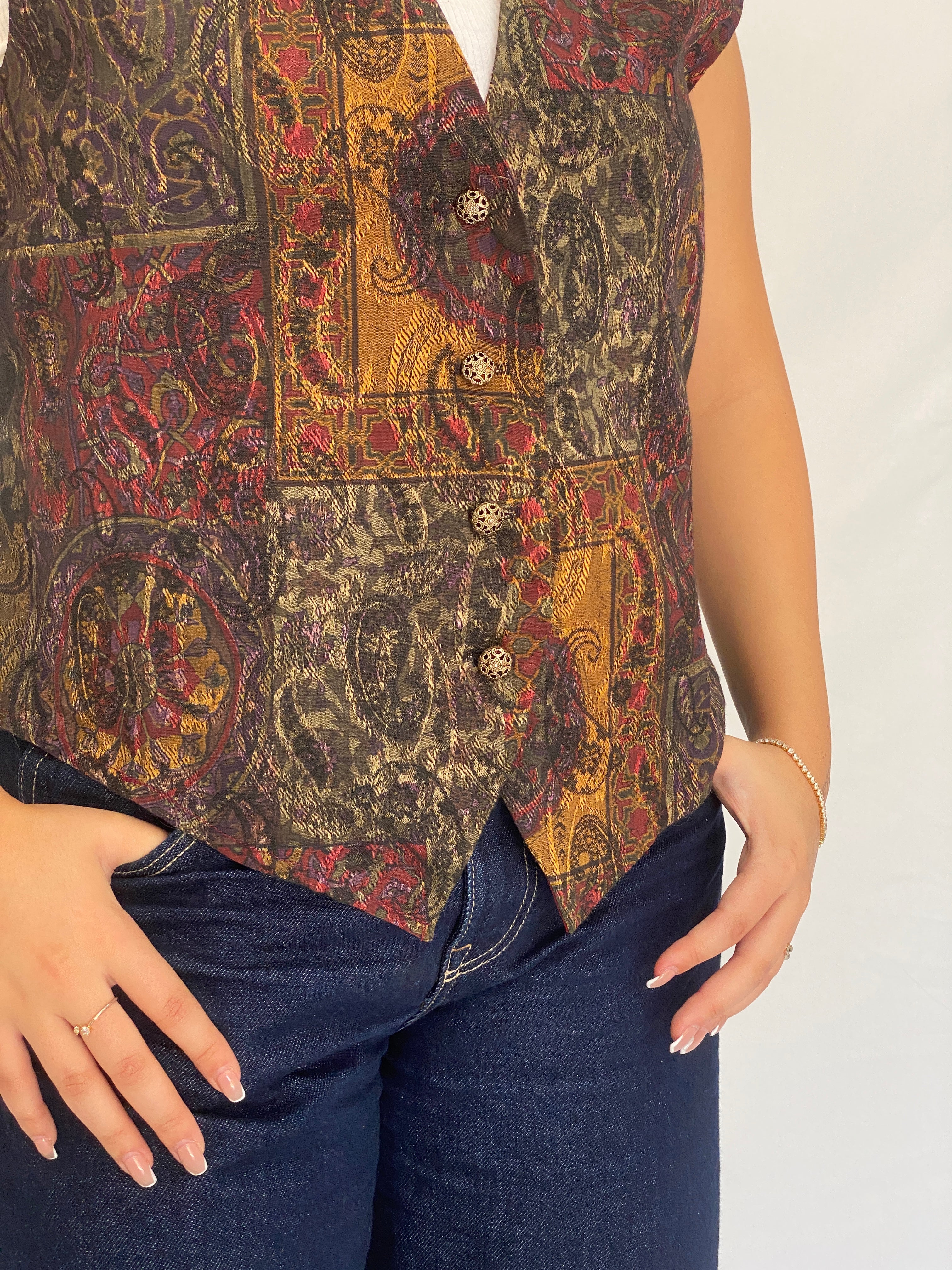 Vintage 90s Samantha David Paisley Tapestry Tie-Back Vest – L