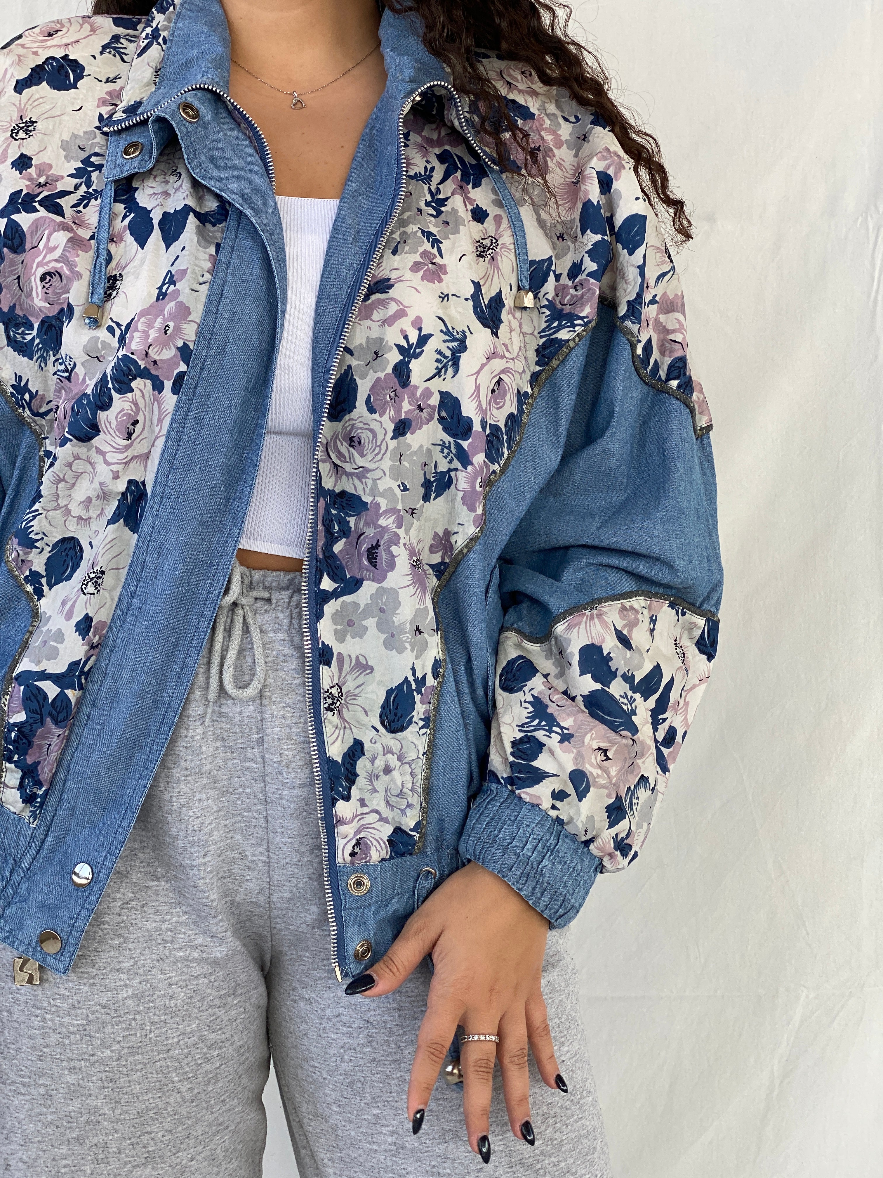 Vintage 80s/90s Active Stuff Floral Blue Windbreaker Sports Jacket - M