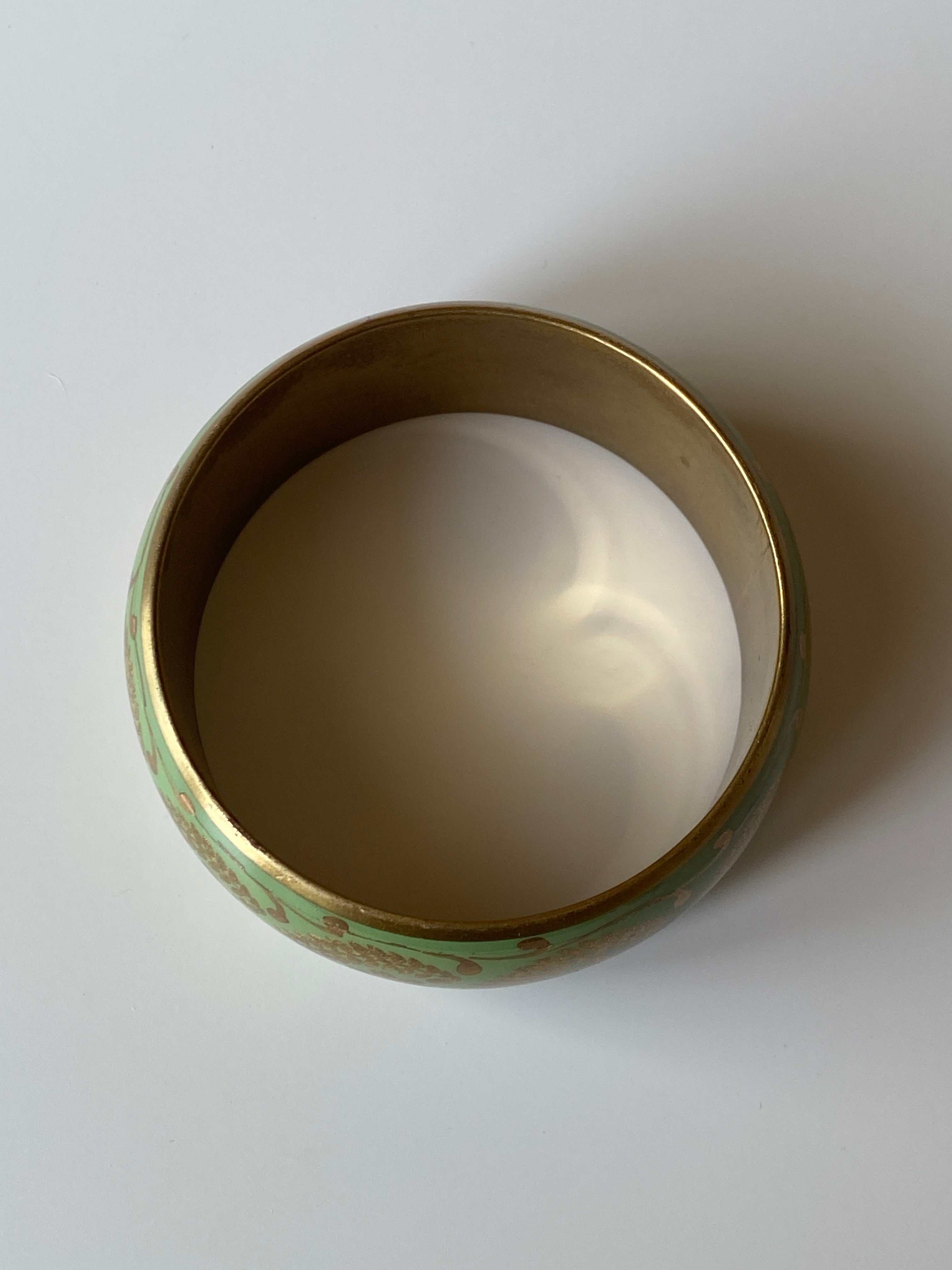 Vintage Green Enamel & Gold Floral Cuff Bracelet Wide Statement Bangle