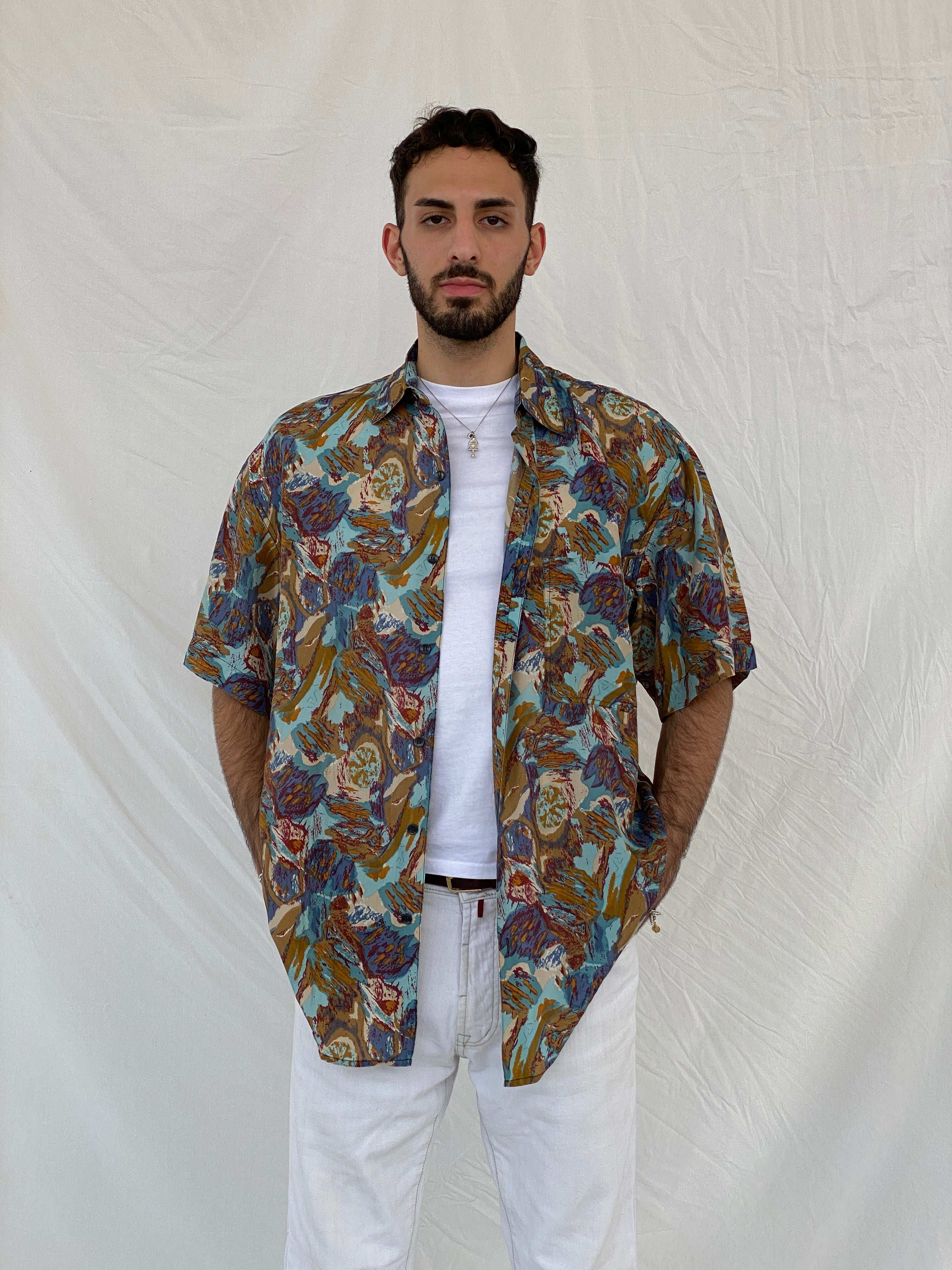 Vintage Robert Stock Printed Silk Shirt Size L - Balagan Vintage Half Sleeve Shirt 00s, 90s, Awsam, half sleeve shirt, NEW IN, printed shirt, silk shirt