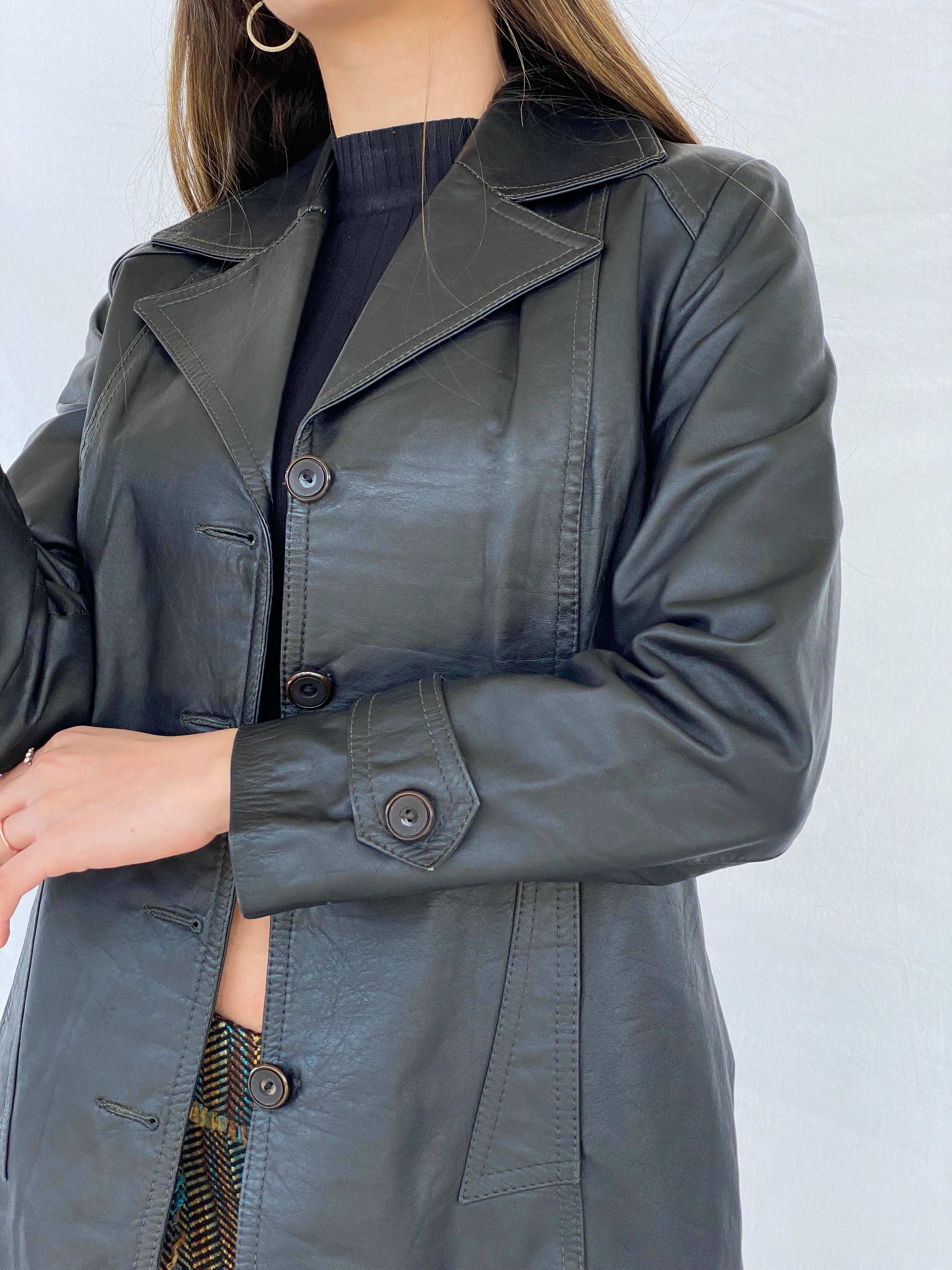 Beautiful Vintage Genuine Leather Black Blazer Jacket - Balagan Vintage Leather Blazer 00s, black leather, coat, genuine leather, genuine leather vest, leather blazer, Mira, NEW IN, vintage coat