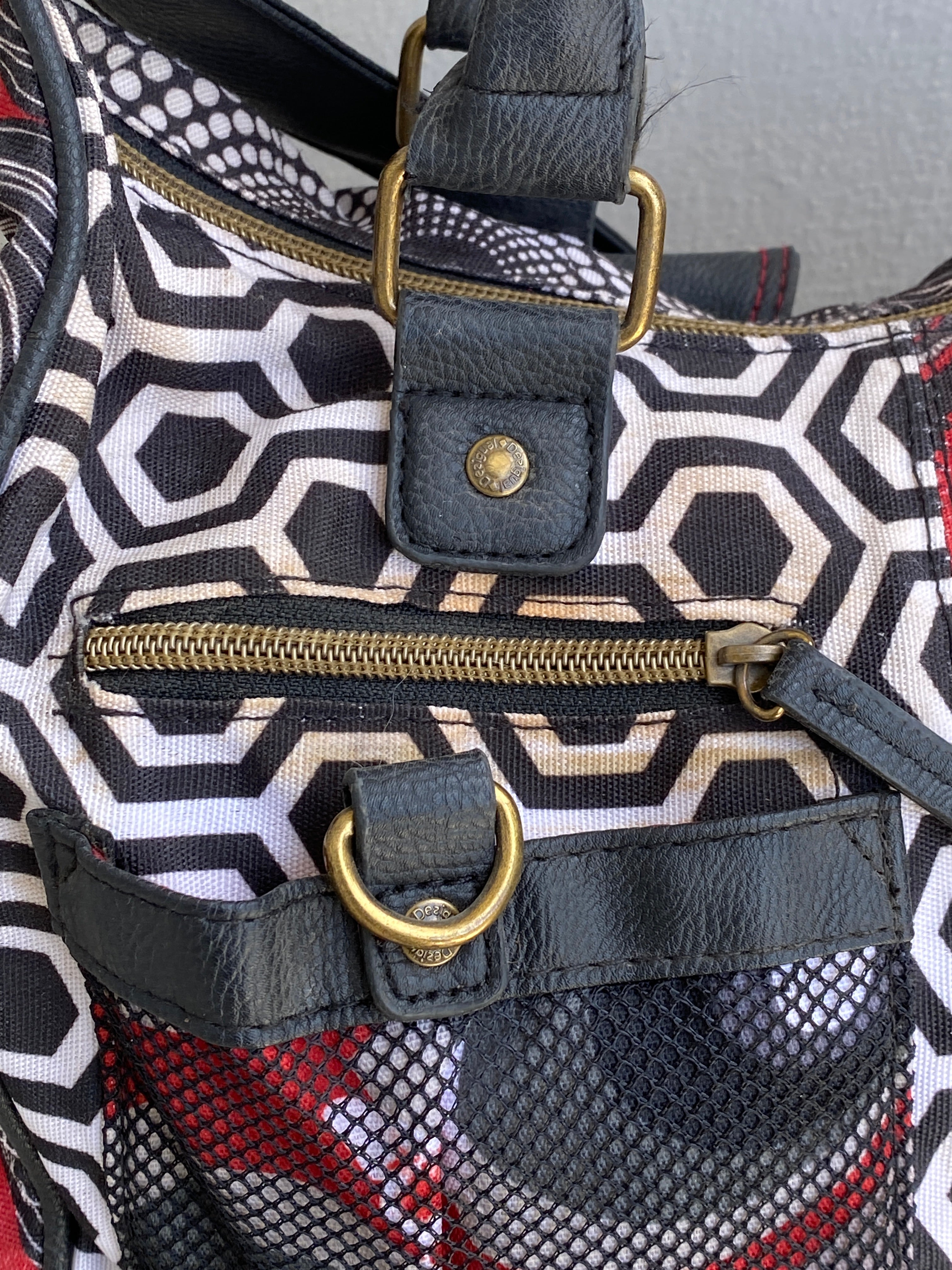 Vintage Y2K Desigual Patchwork Print Multi Pocket Shoulder Bag Boho Graphic Tote