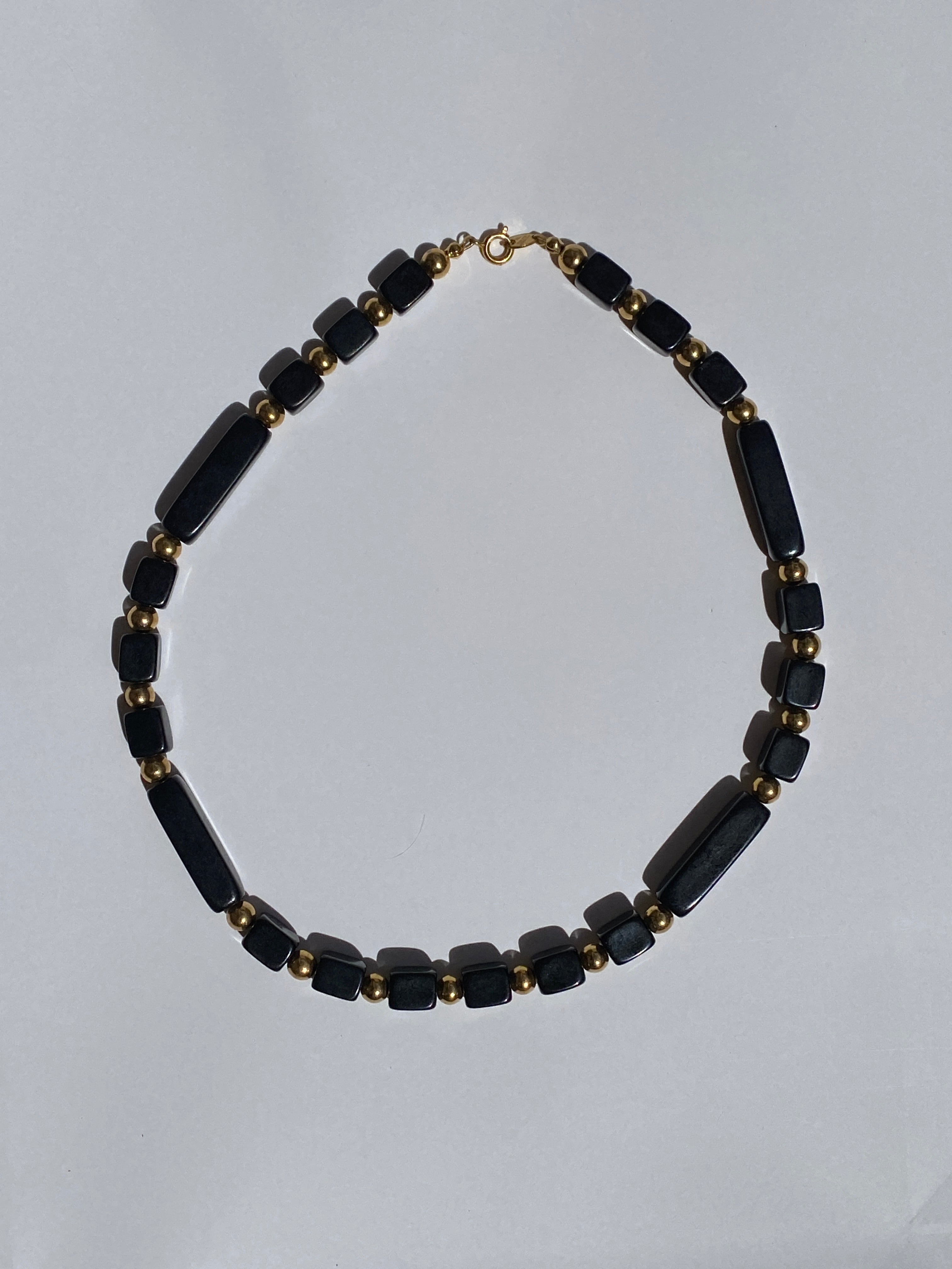 Vintage Sleek Trifari Black Gold Beaded Signed Choker Necklace