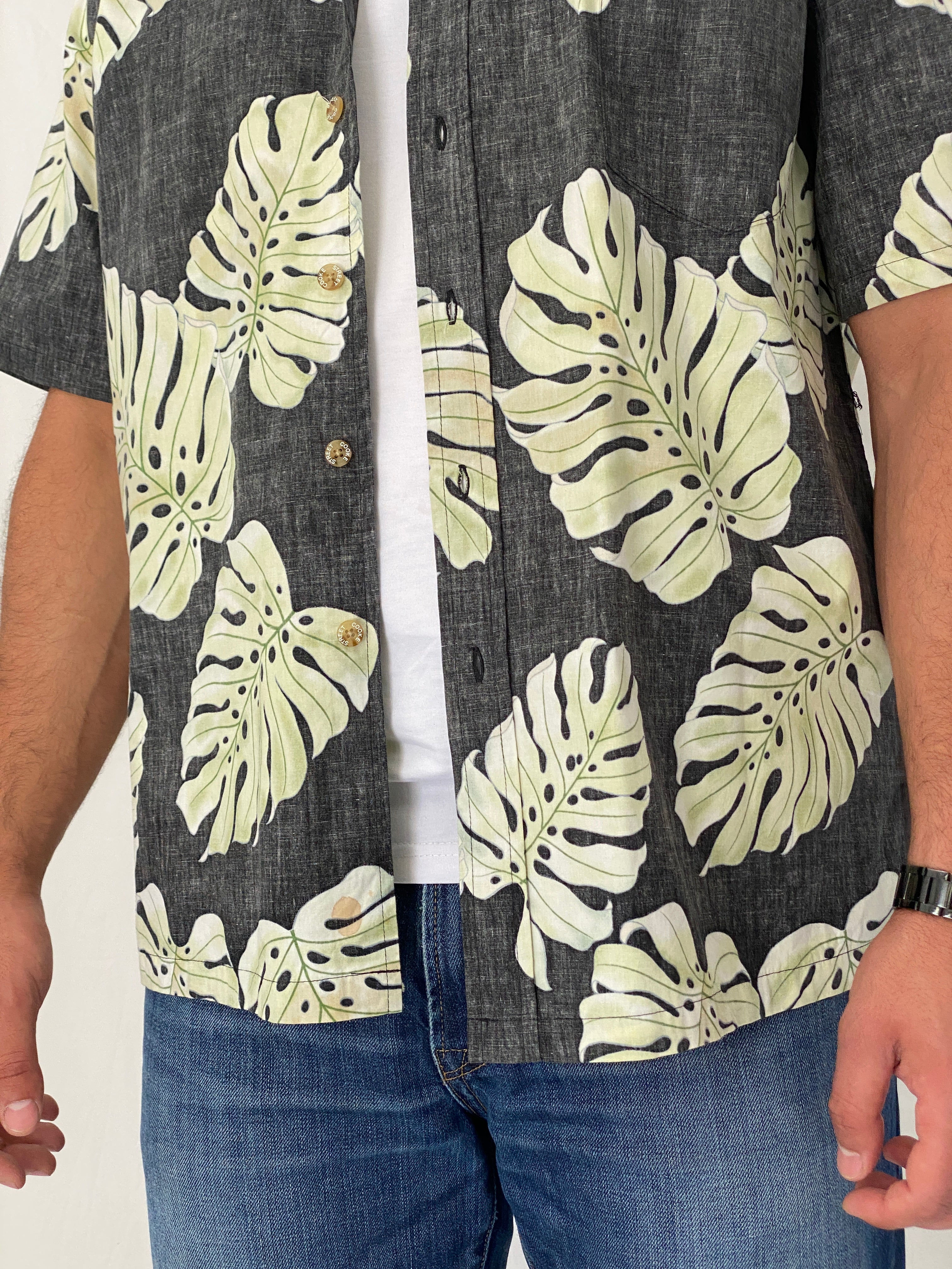Vintage Cooke Street Honolulu Charcoal Cotton Aloha Shirt – L