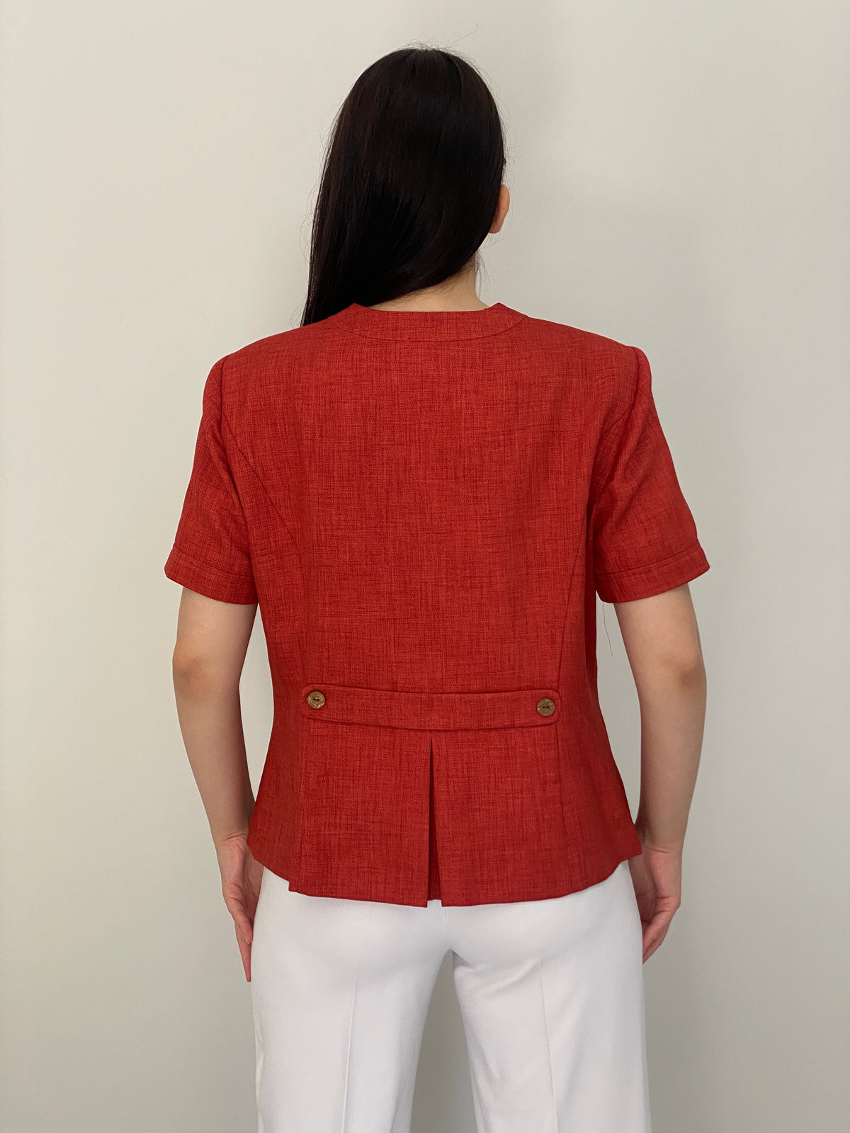 Vintage 90s Sag Harbor Red Short Sleeve Textured Button Blazer – M