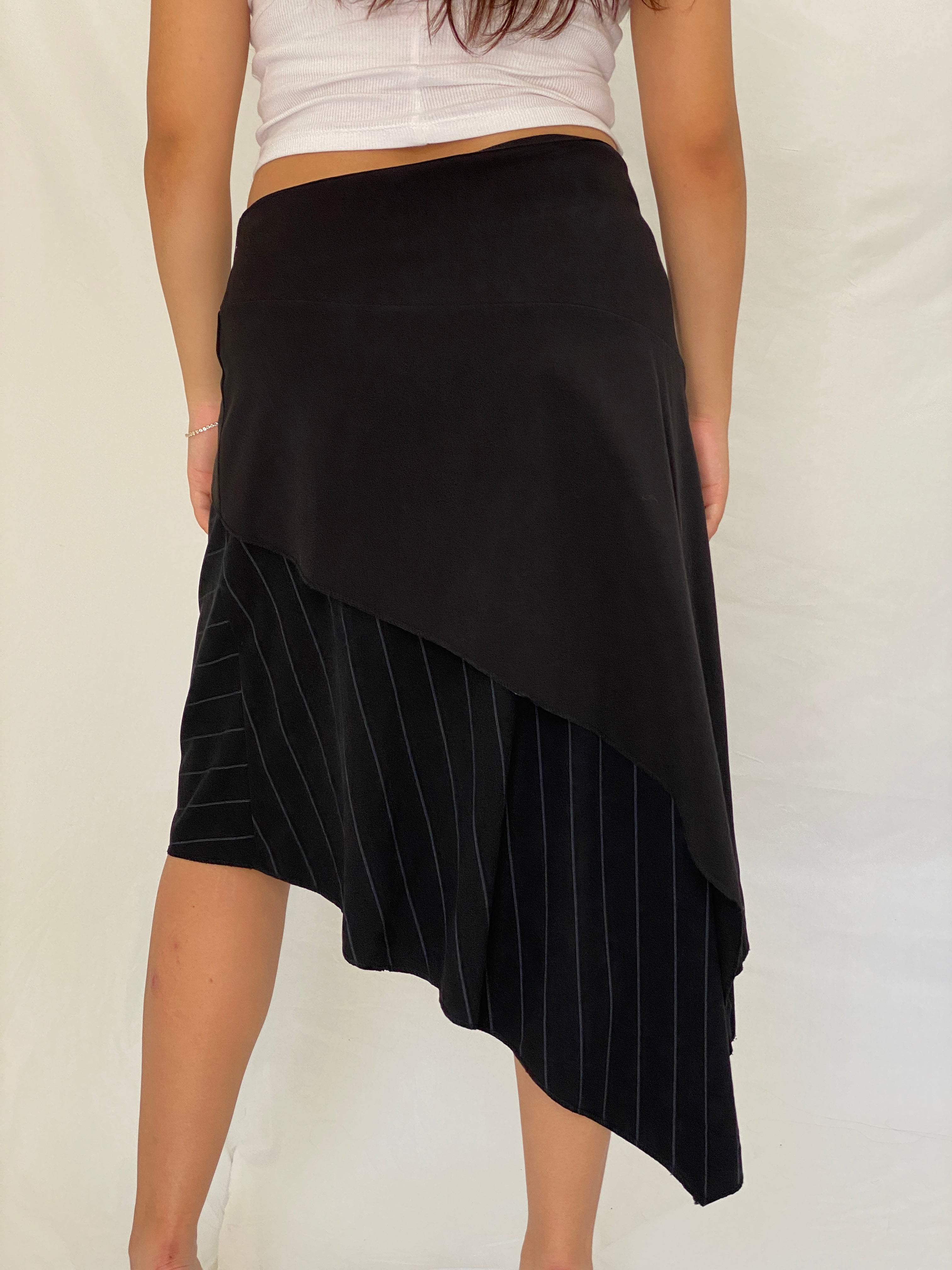 Vintage RENATTO BENE Paris Black Asymmetric Office Core Midi Skirt - L