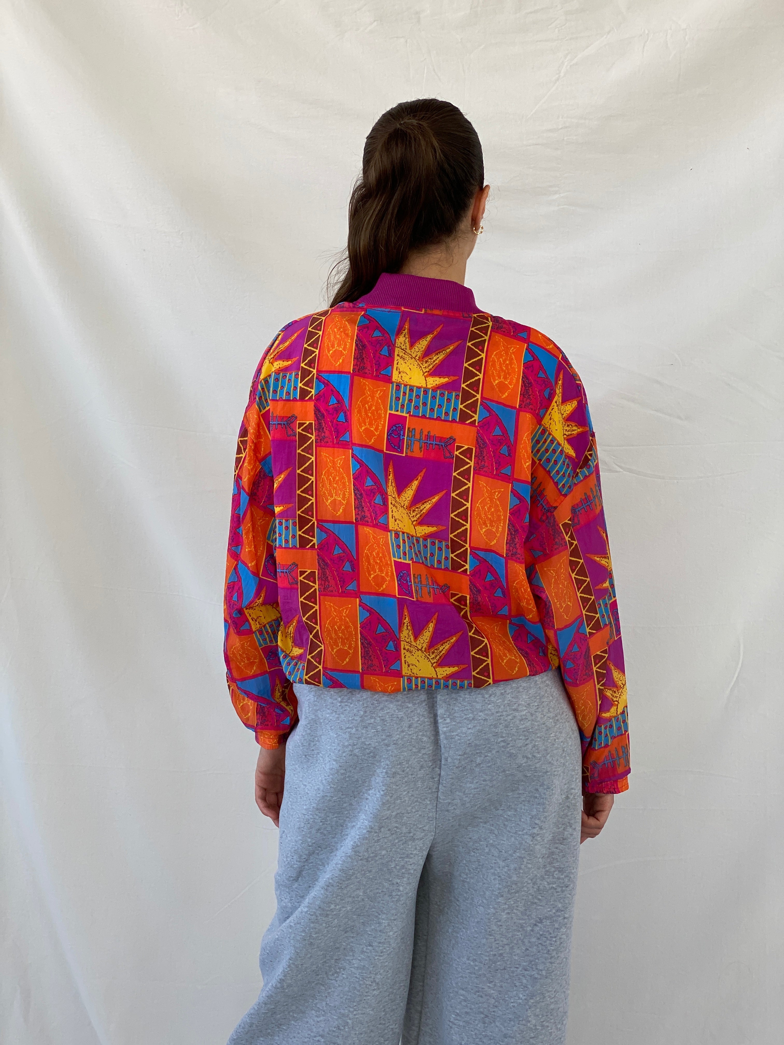 Vintage AVIAT SPORTIF Multicolor Crazy Print Windbreaker Jacket - S