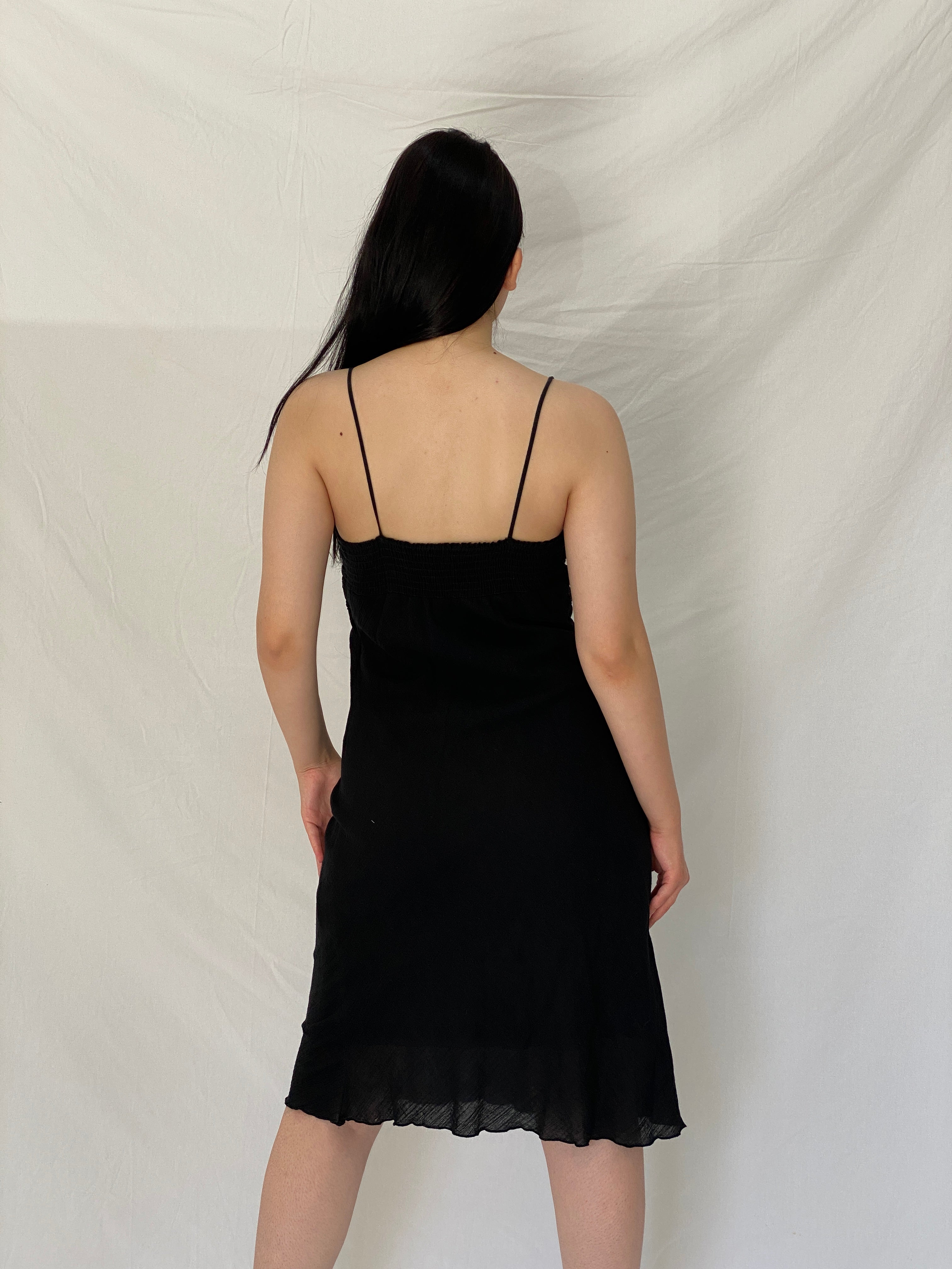 Vintage Y2K Wawa Black Embroidered Empire Waist Midi Slip Dress - L