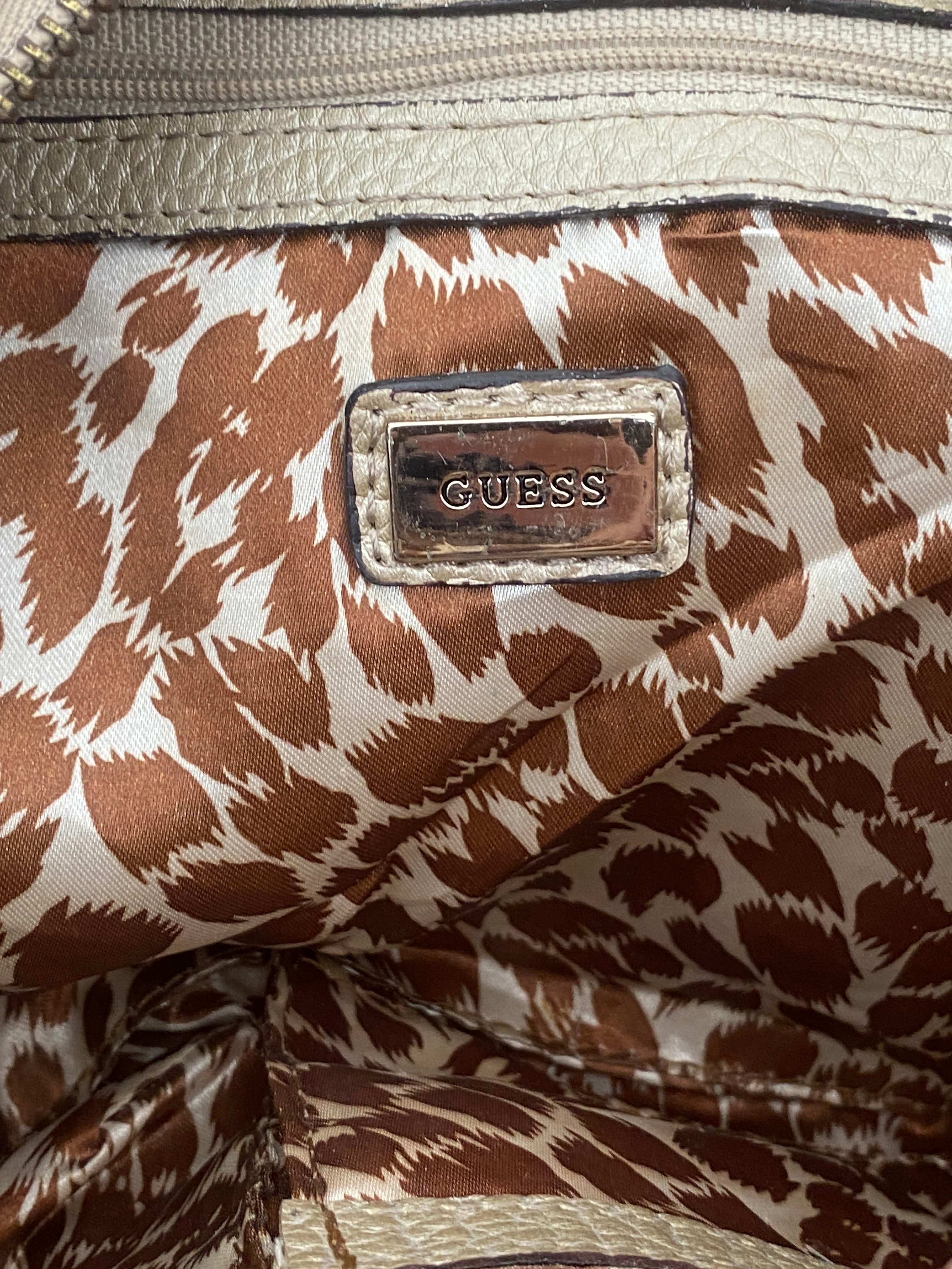 Vintage Y2K Guess Beige Monogram Canvas Moto Hobo Shoulder Bag