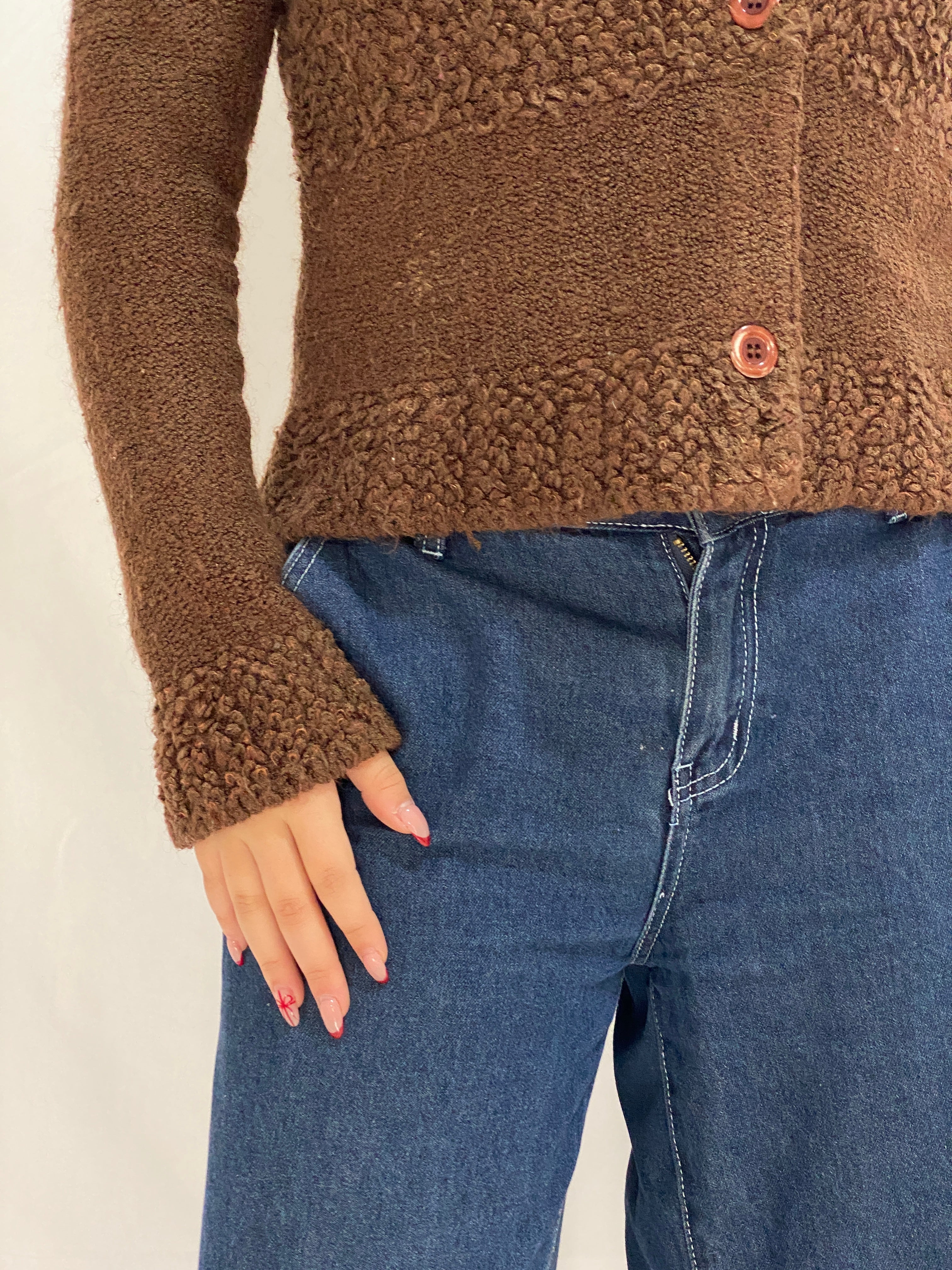 Vintage Brown Teddy Knit Jacket FD Feider Button-Up Cozy Cardigan - M