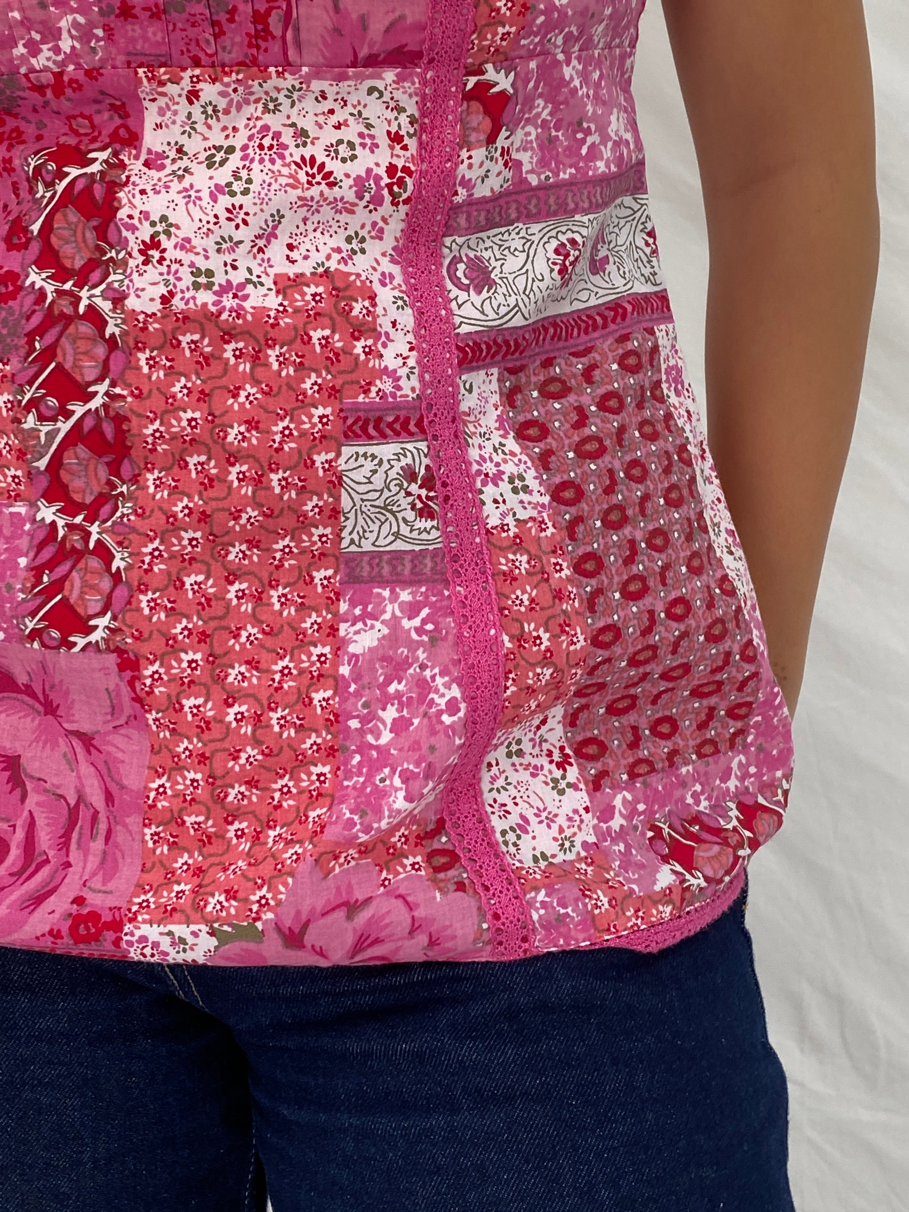 Y2K Per Una Pink Cotton Patchwork Floral Cami Top – L
