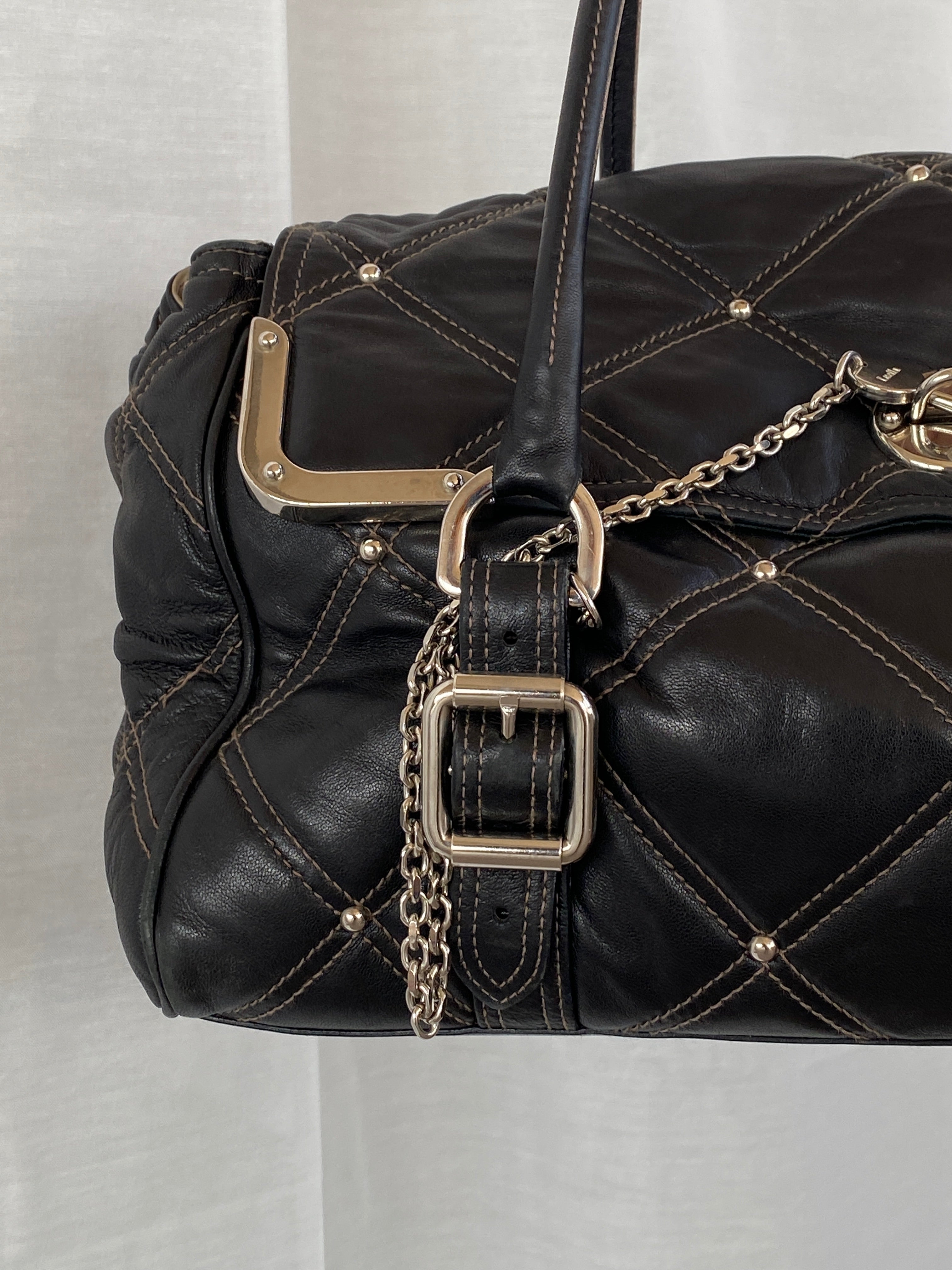 Luella Black Quilted Leather Bag with Keychain and Studs