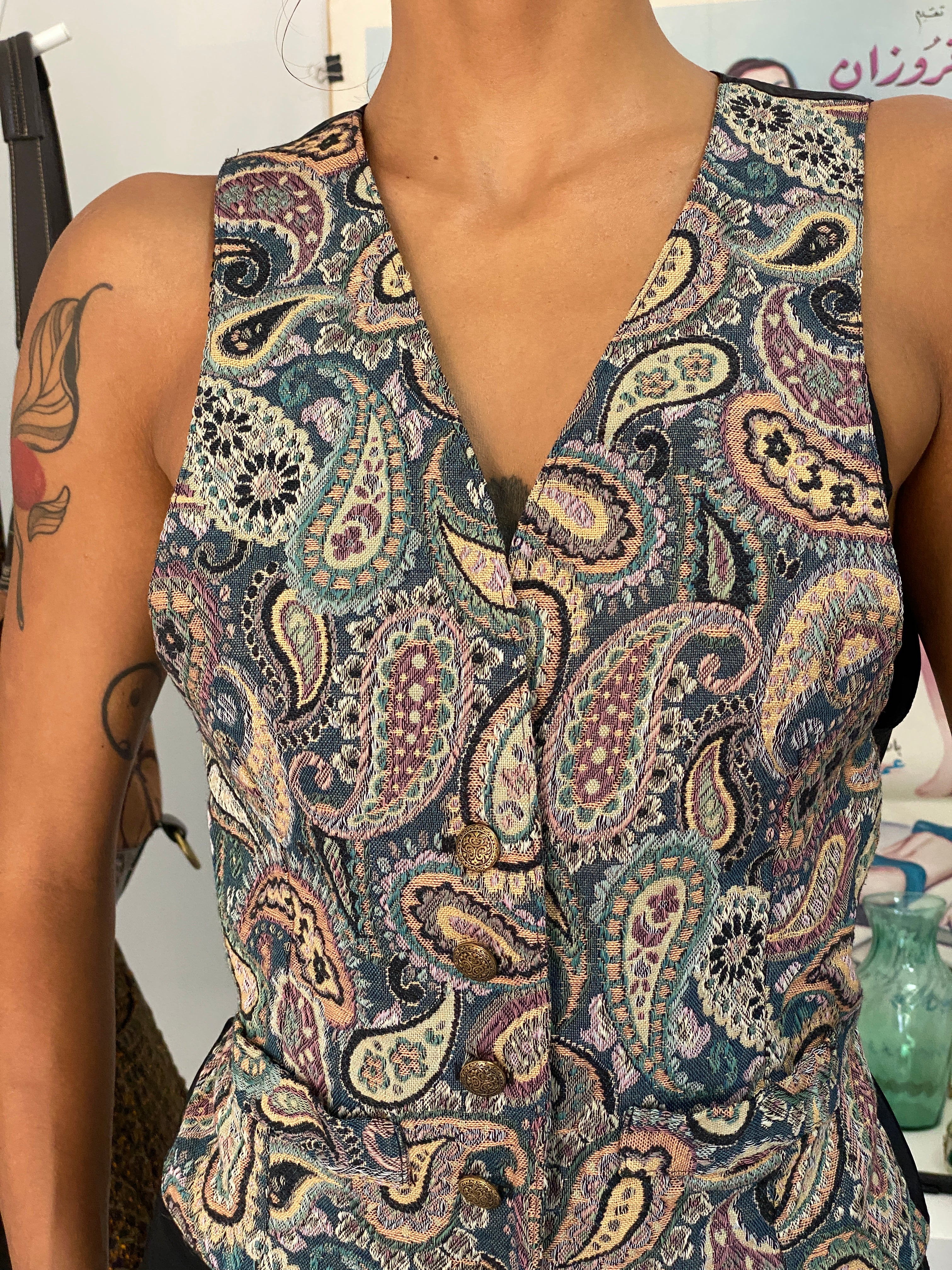 Vintage 90s Express Paisley Tapestry Button Front Vest - S