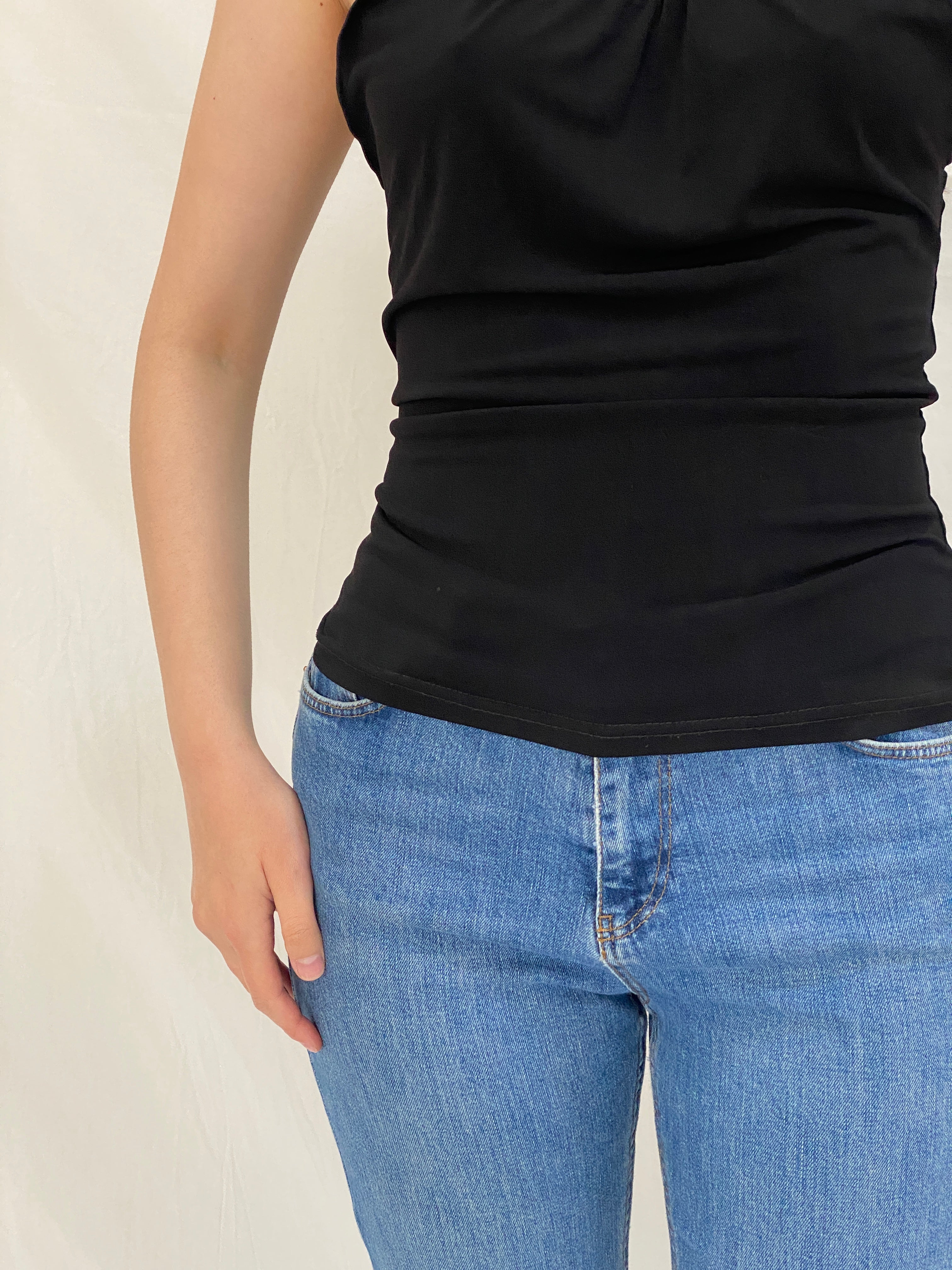Vintage Y2K Xanaka Black Halter Top Ring Detail Draped Neckline - M