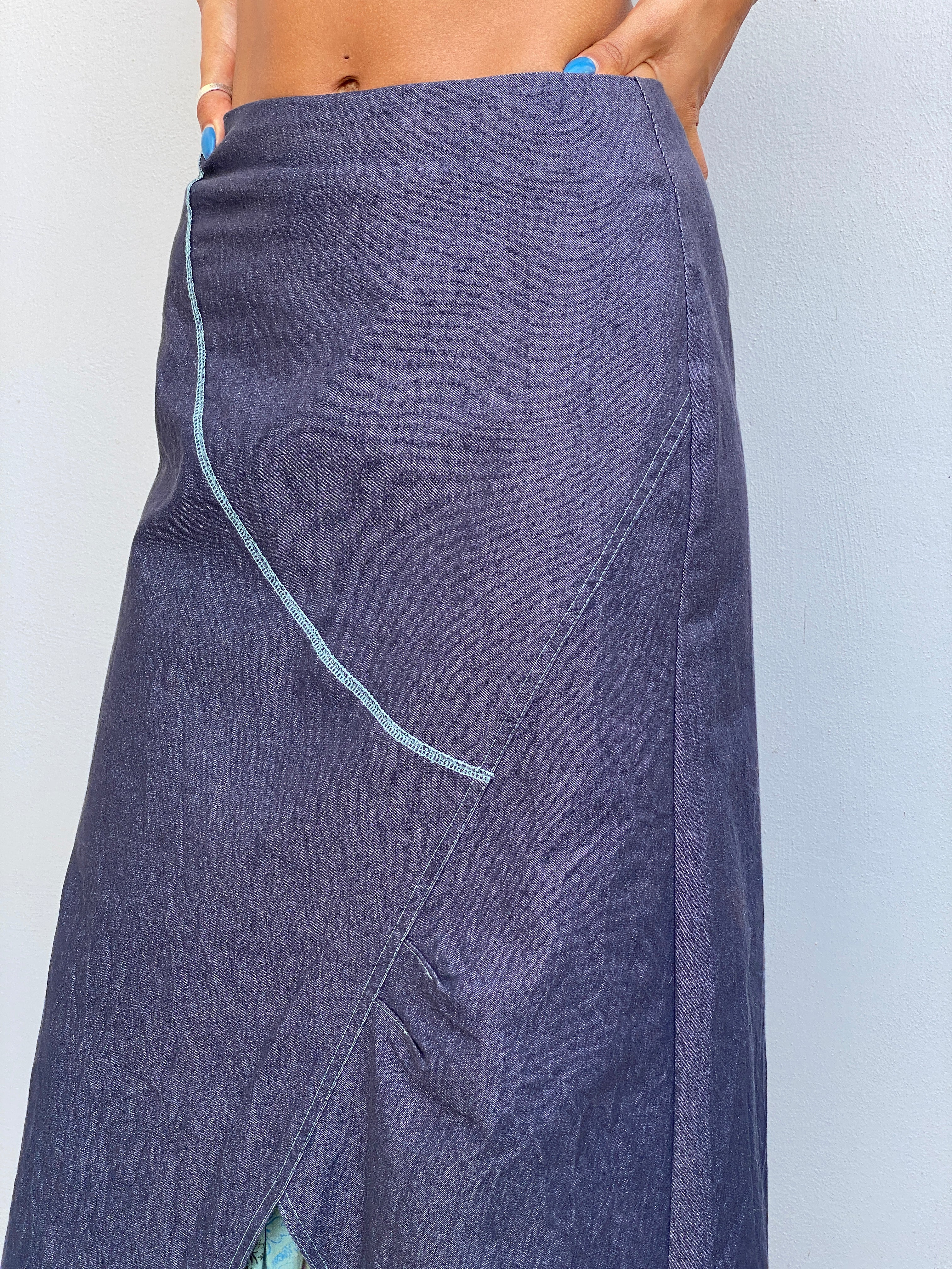 Vintage Y2K Renato Bene Paris Chambray Overlay Floral Midi Skirt Asymmetrical Layered Boho Skirt - S