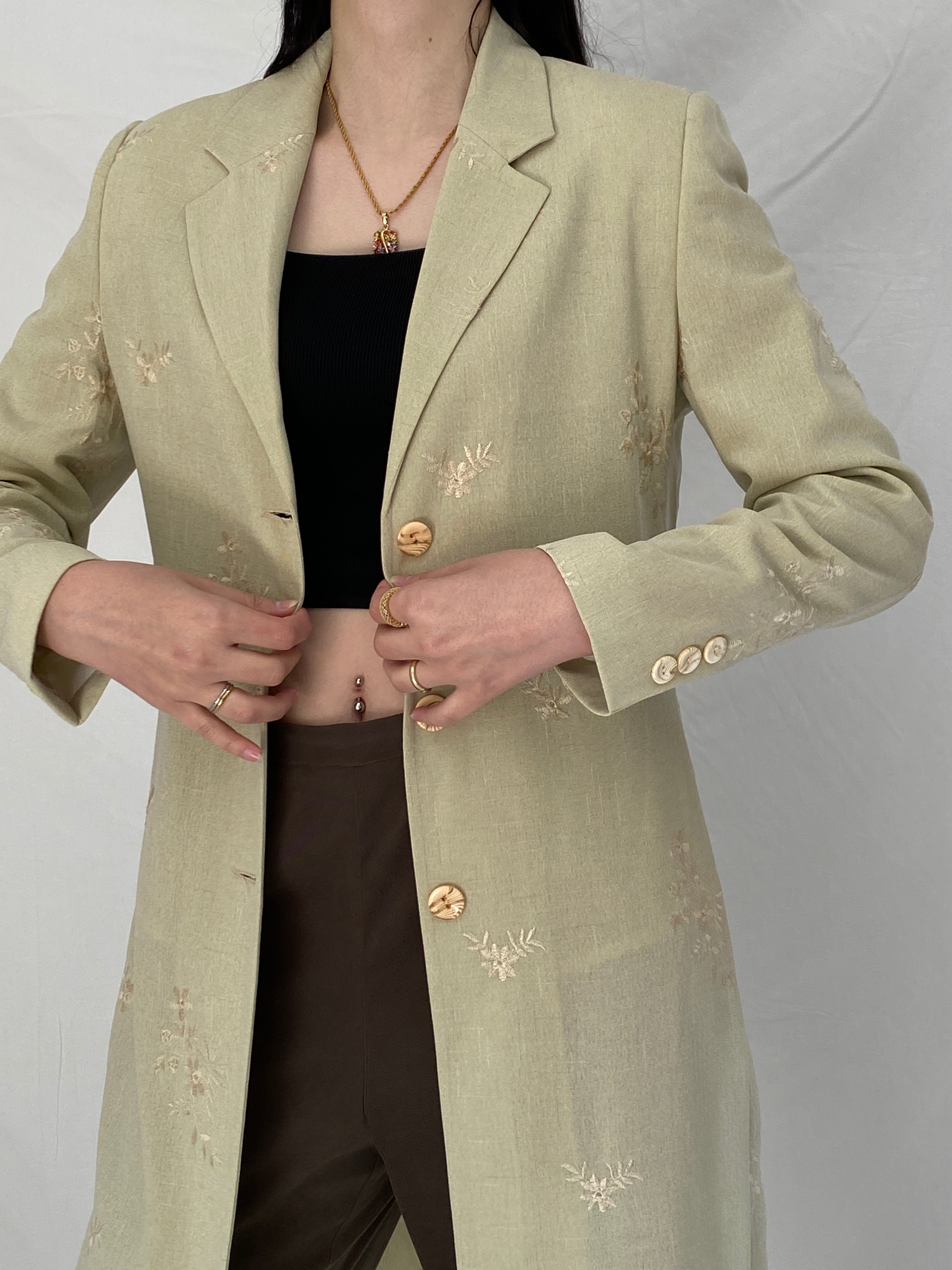 Vintage DANIELA Classic Line Osmanbey Cream Floral Long Blazer Coat - M