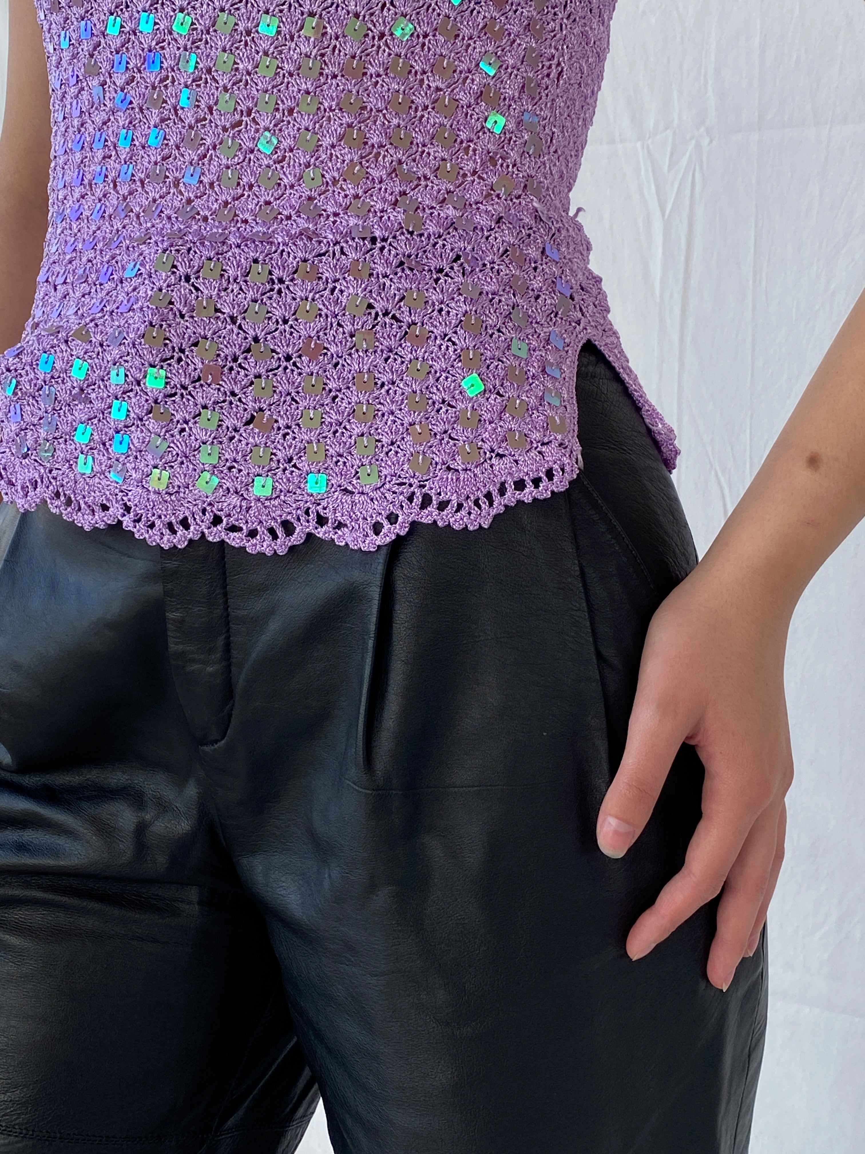 00s Lilac Knitted Crochet Sequined Sleeveless Women’s Top - S