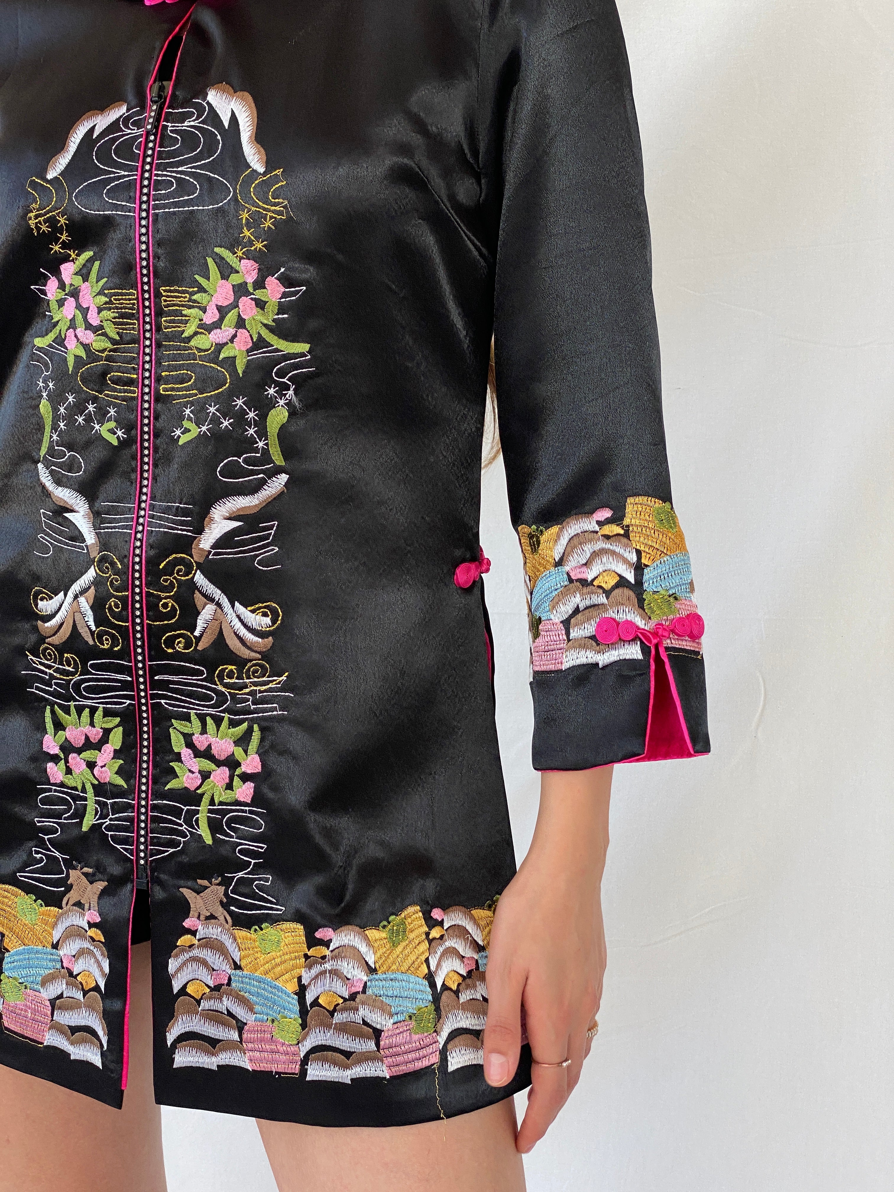 Dragon Silk Hangzhou China Embroidered Asian Artsy Jacket Coat - L