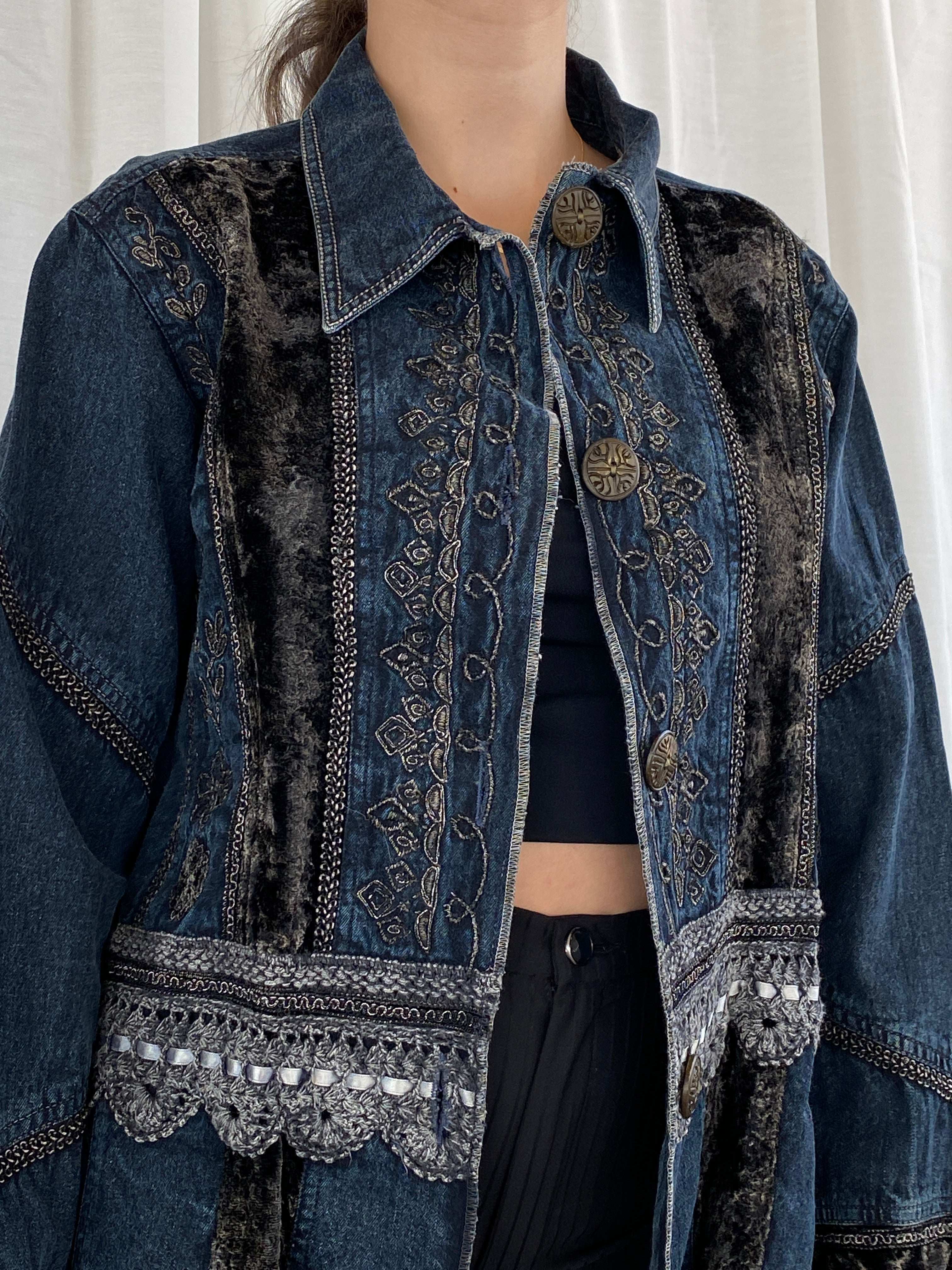 Statement Vintage Urban Tribe Embroidered Denim Jacket - L