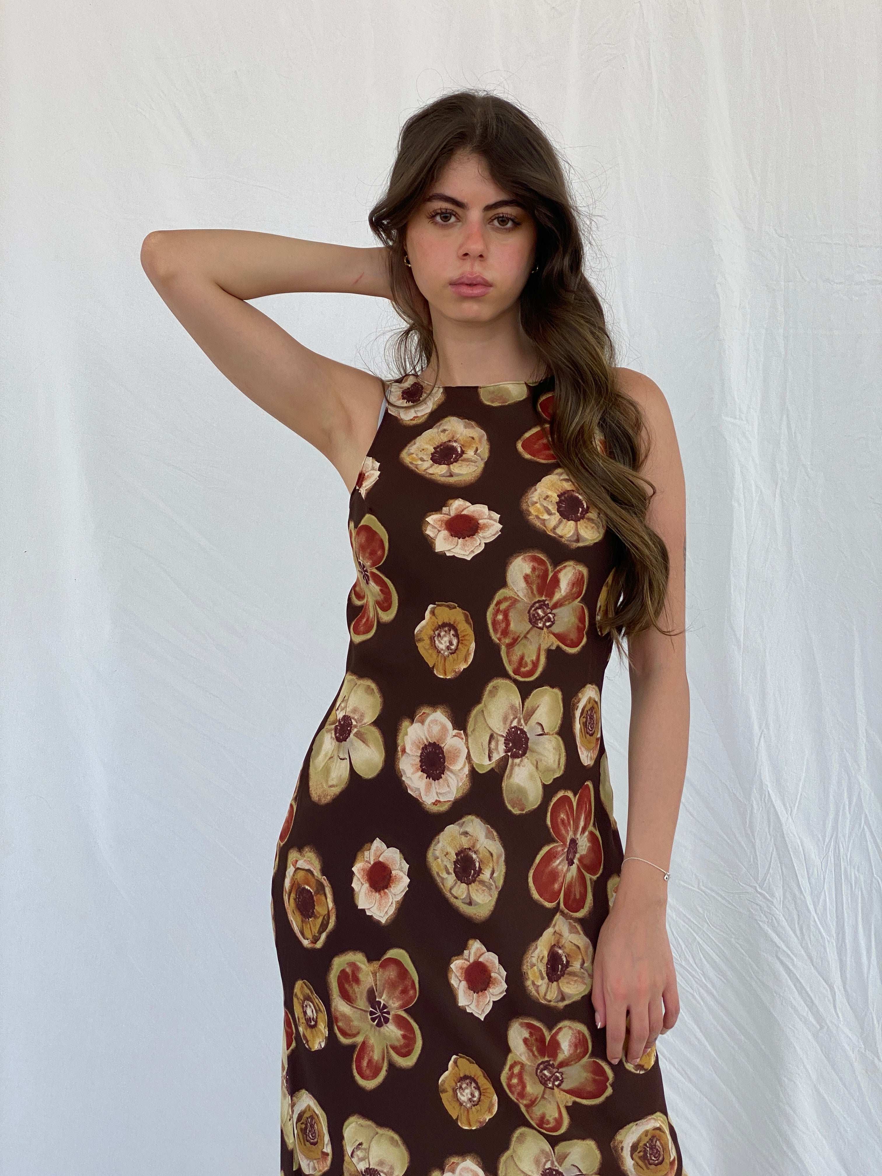 Vintage 90s PJLA Floral Brown Bodycon Sleeveless Maxi Dress - M - Balagan Vintage Maxi Dress 00s, 90s, maxi dress, Mira, NEW IN