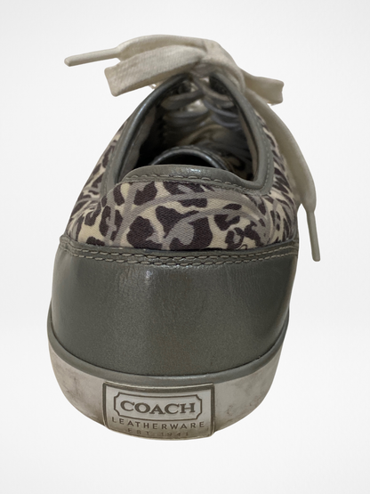Coach Gray Monogram Canvas Sneakers with Leopard Trim - 38.5EU