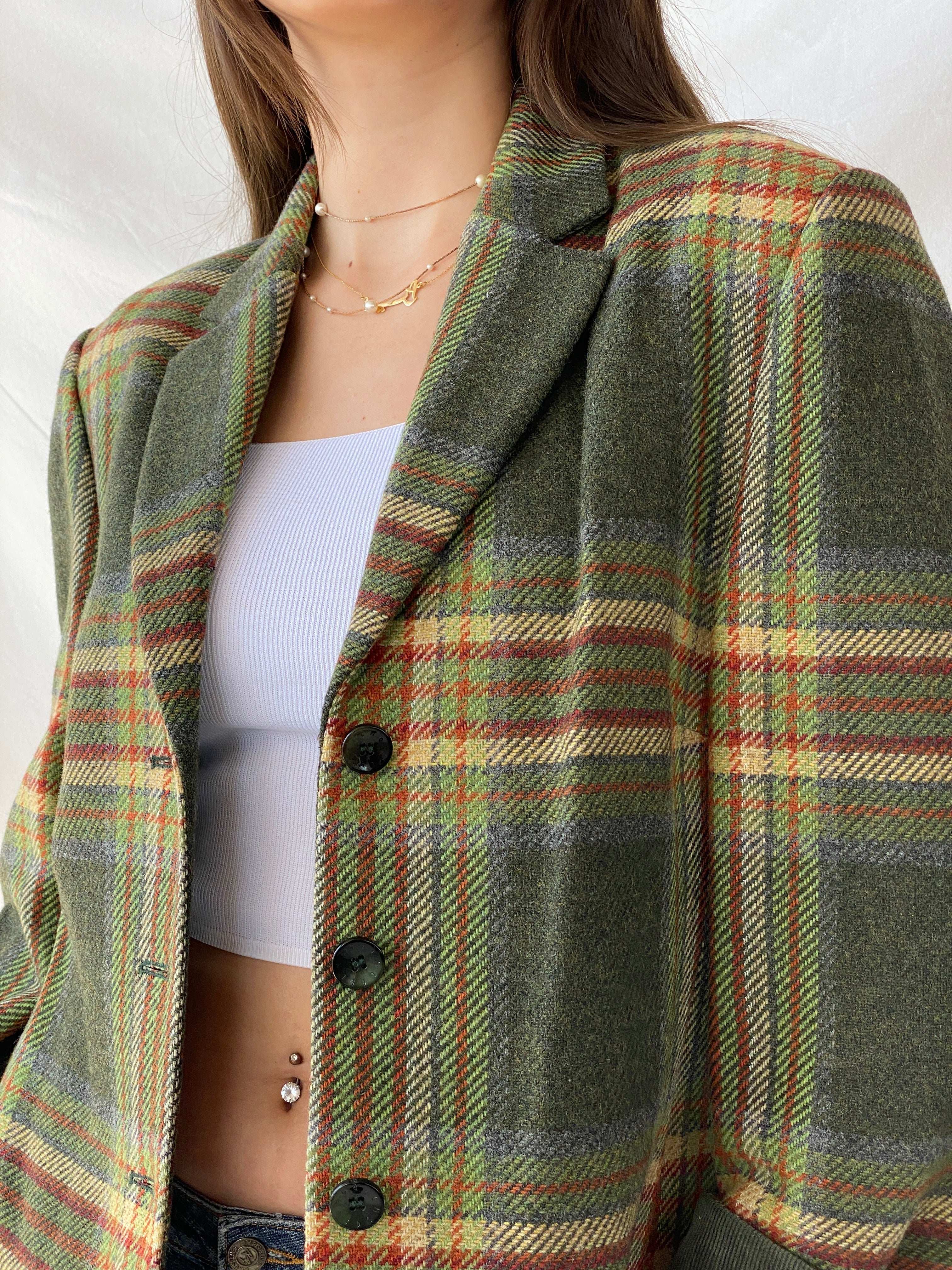 Vintage Delmod Plaid Wool Green Blazer - L