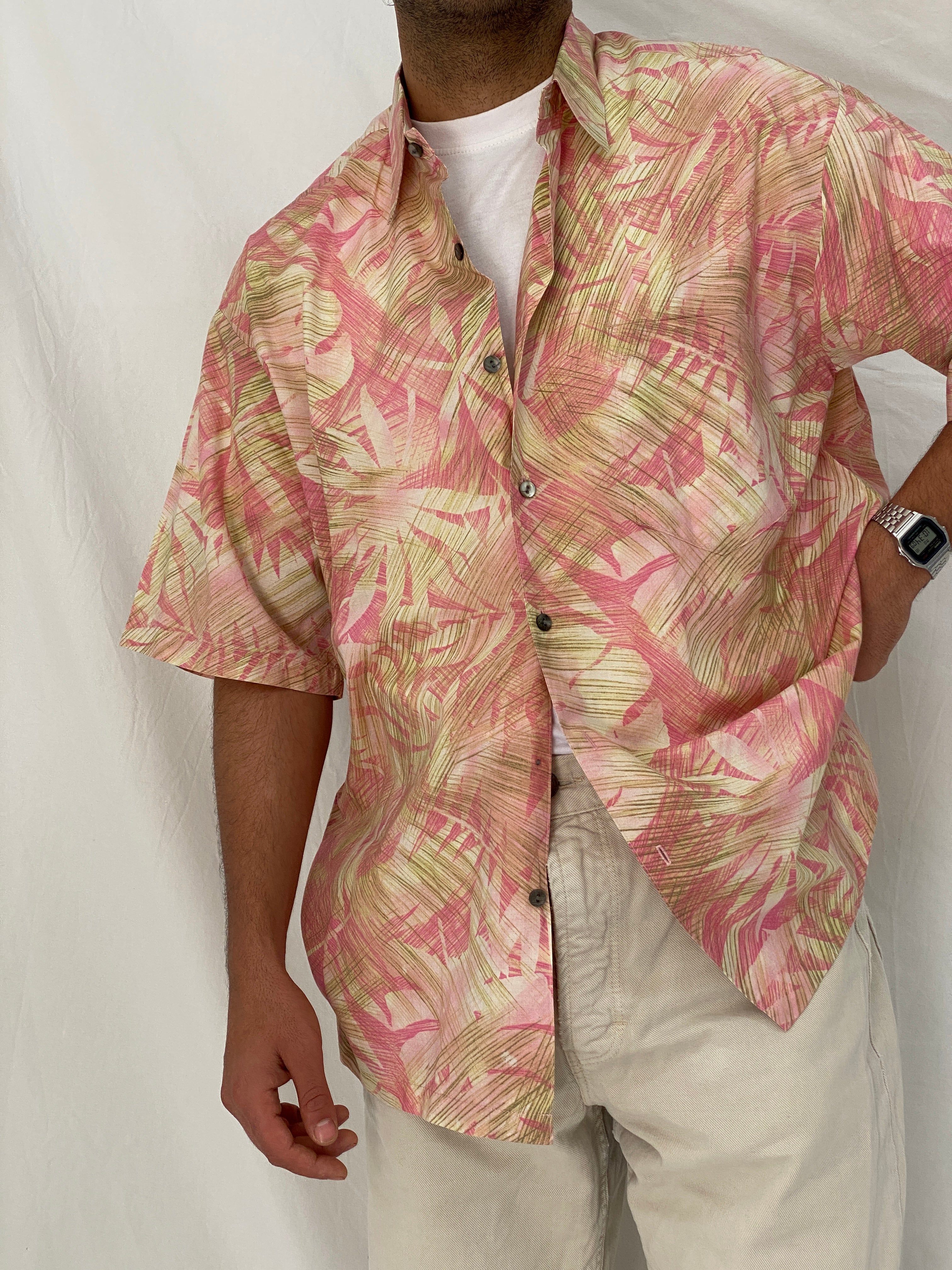 Vintage Tori Richard Pink Tropical Men’s Cotton Hawaiian Shirt – L