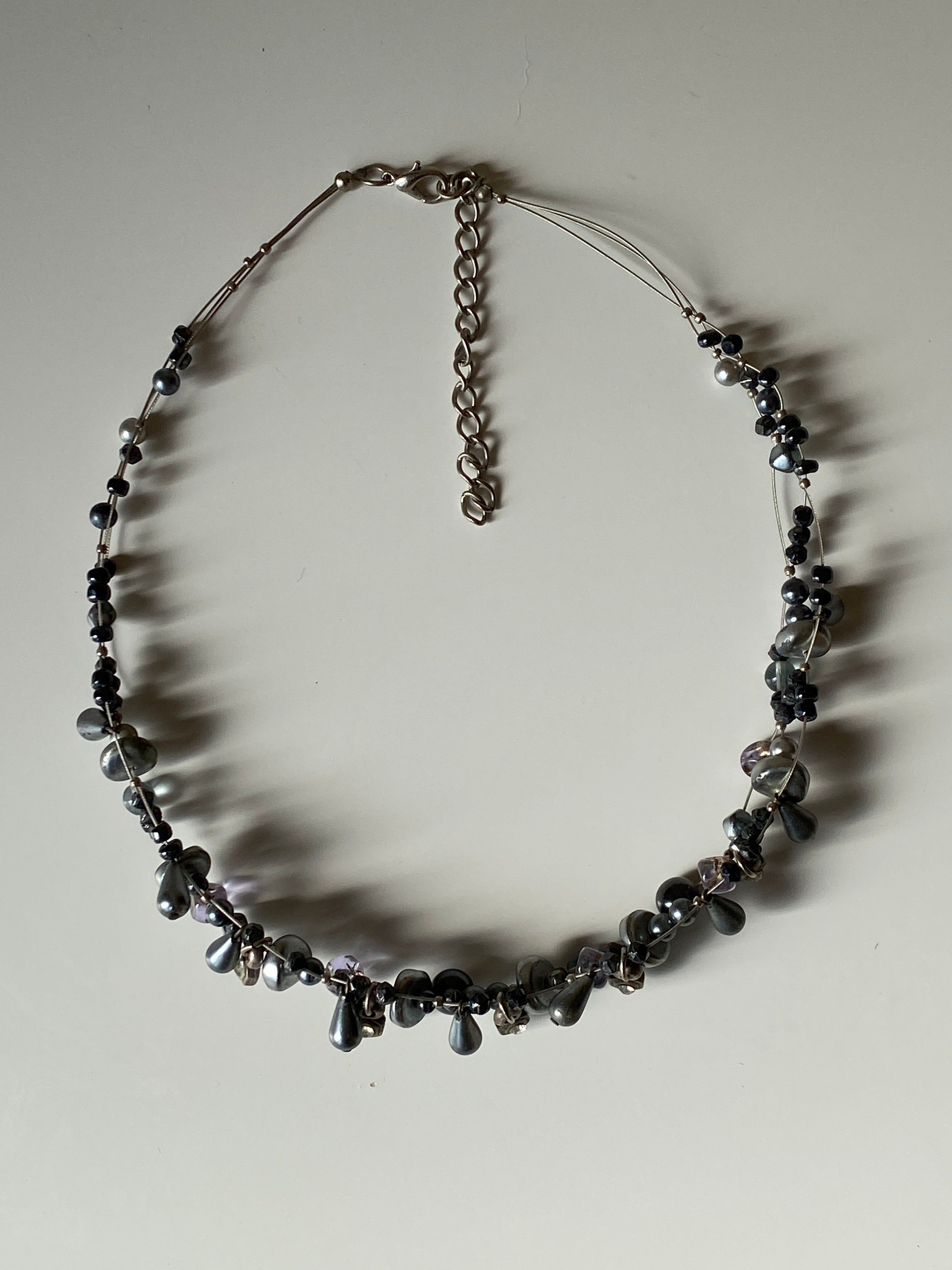 Vintage Black & Grey Pearl Beaded Necklace with Crystal Accents