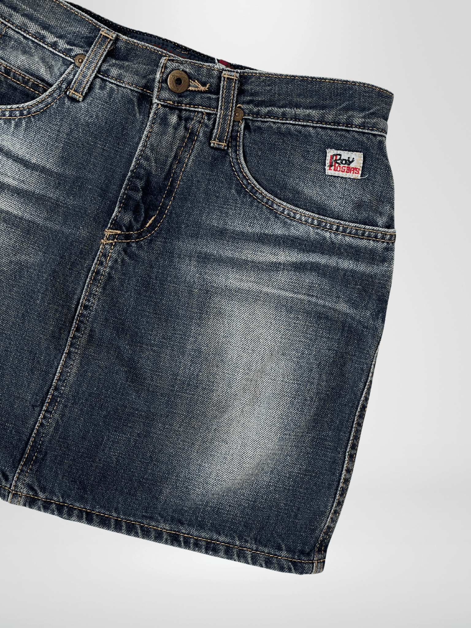 Y2K Distressed Roger‘s Mini Denim Skirt - S