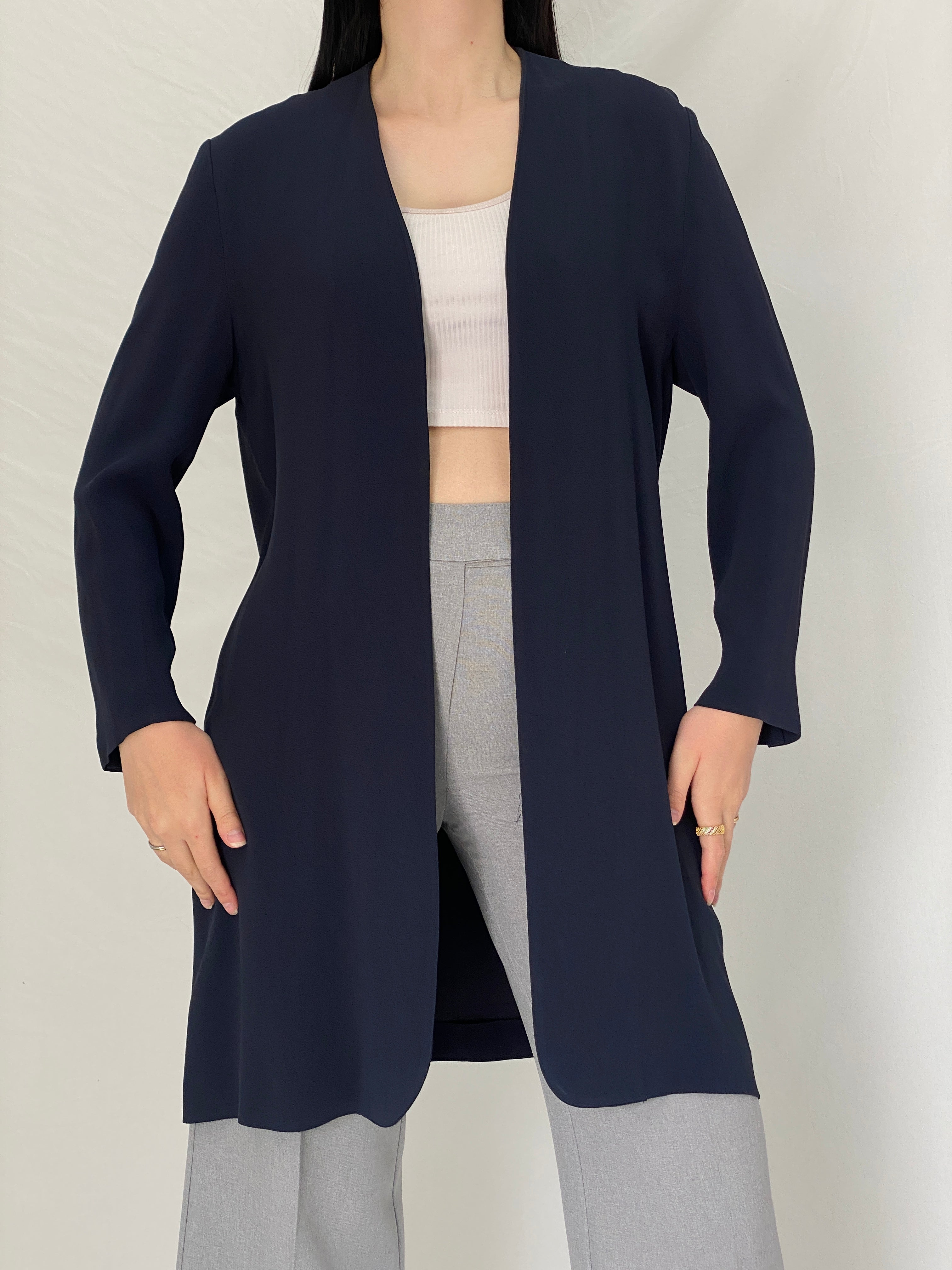 Vintage Donna Moda Navy Longline Minimalist Cardigan with Gold Buttons - L