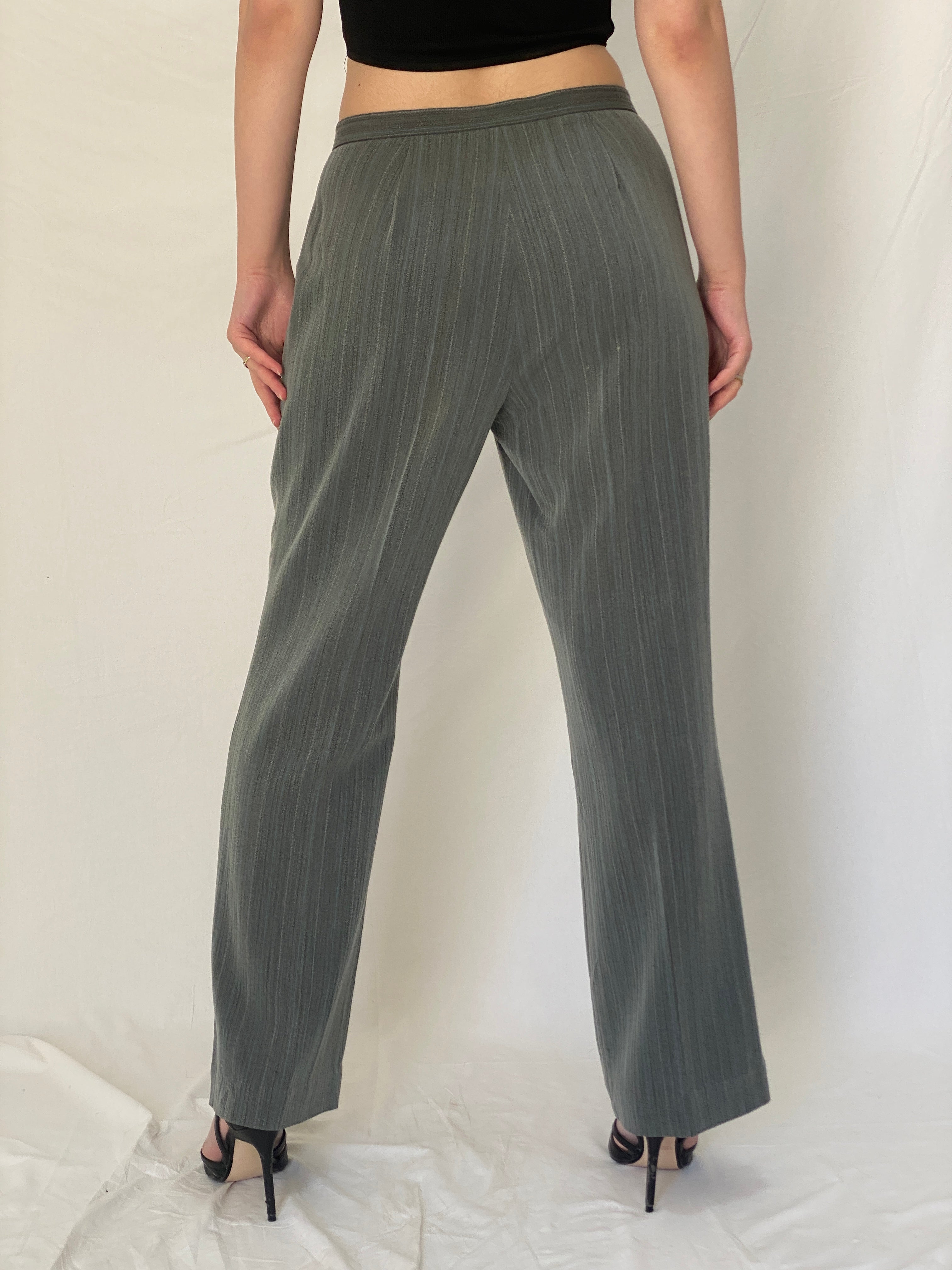 Vintage East5th Pinstripe Work Pants Grey Office Core Straight Leg Trousers - M