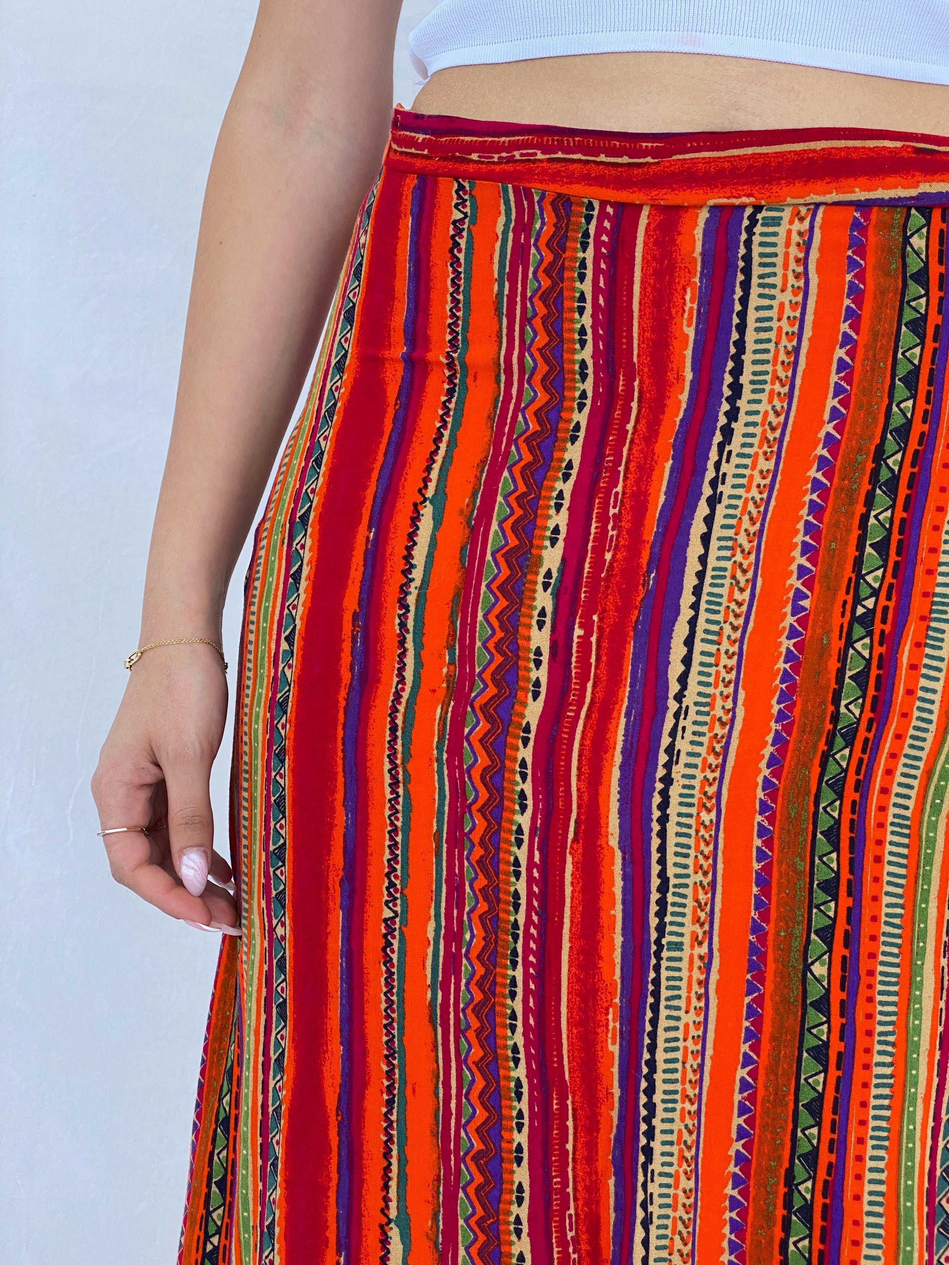 Vintage Handmade Striped Multicolored Maxi Boho Skirt - Balagan Vintage Maxi Skirt 90s, Afro print, Boho, crazy print, geometric print, Juana, maxi skirt