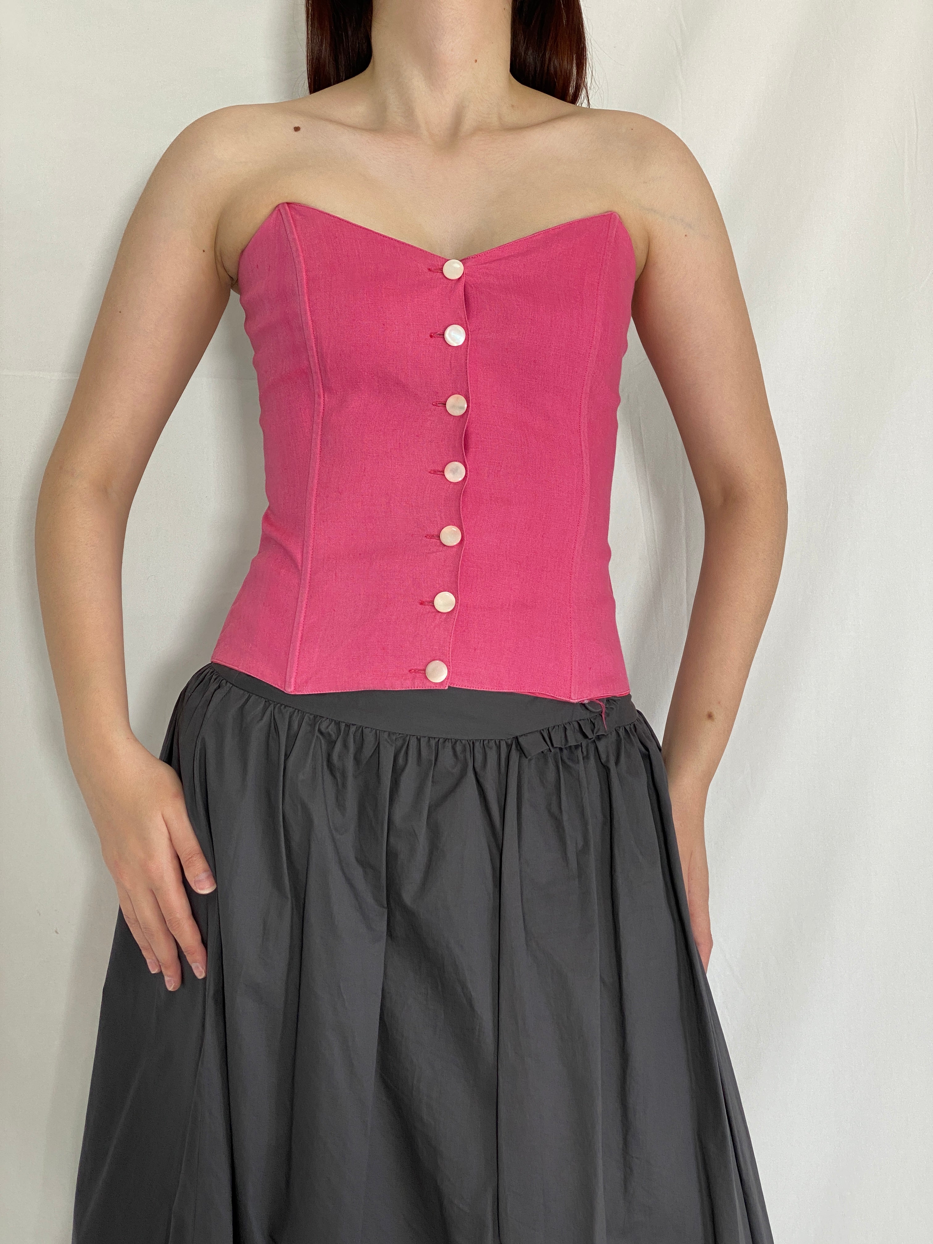 Vintage I BLUES Pink Italian Linen Corset Top with Button Closure - S