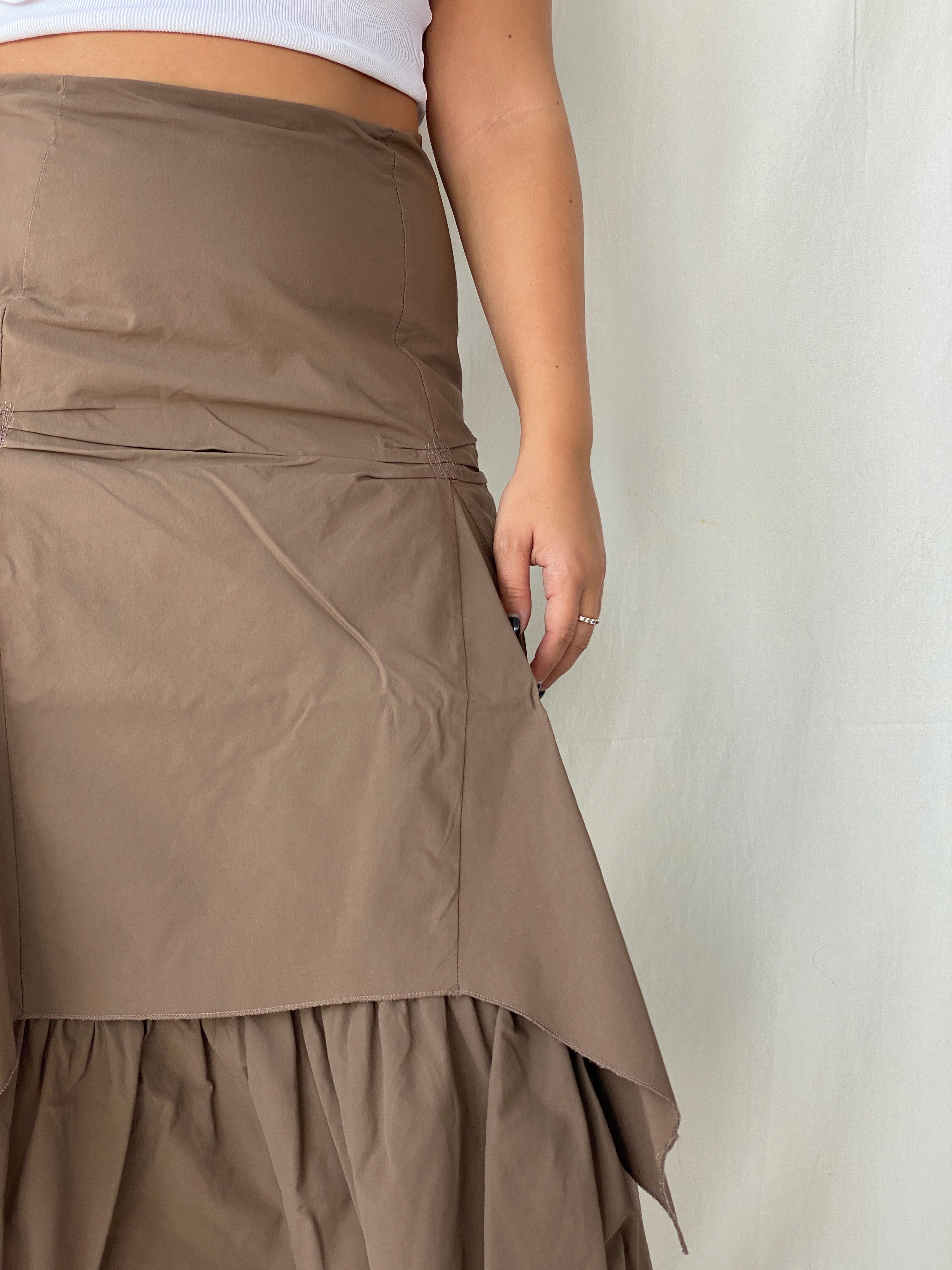 Joachim Bosse Style Asymmetric Ruched Midi Brown Skirt - L