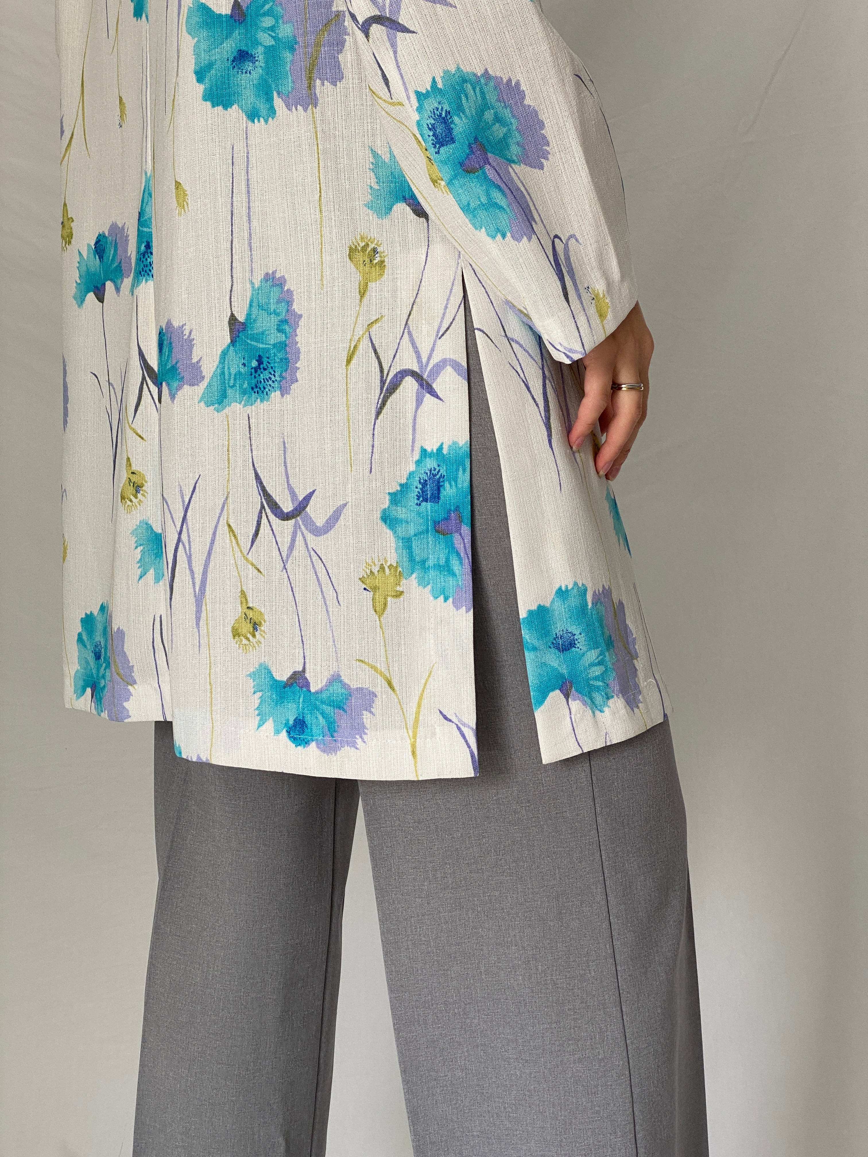 Vintage As Niobe New Line by ASM Floral Long Blazer 90s Blue Botanical Tailored Jacket - M