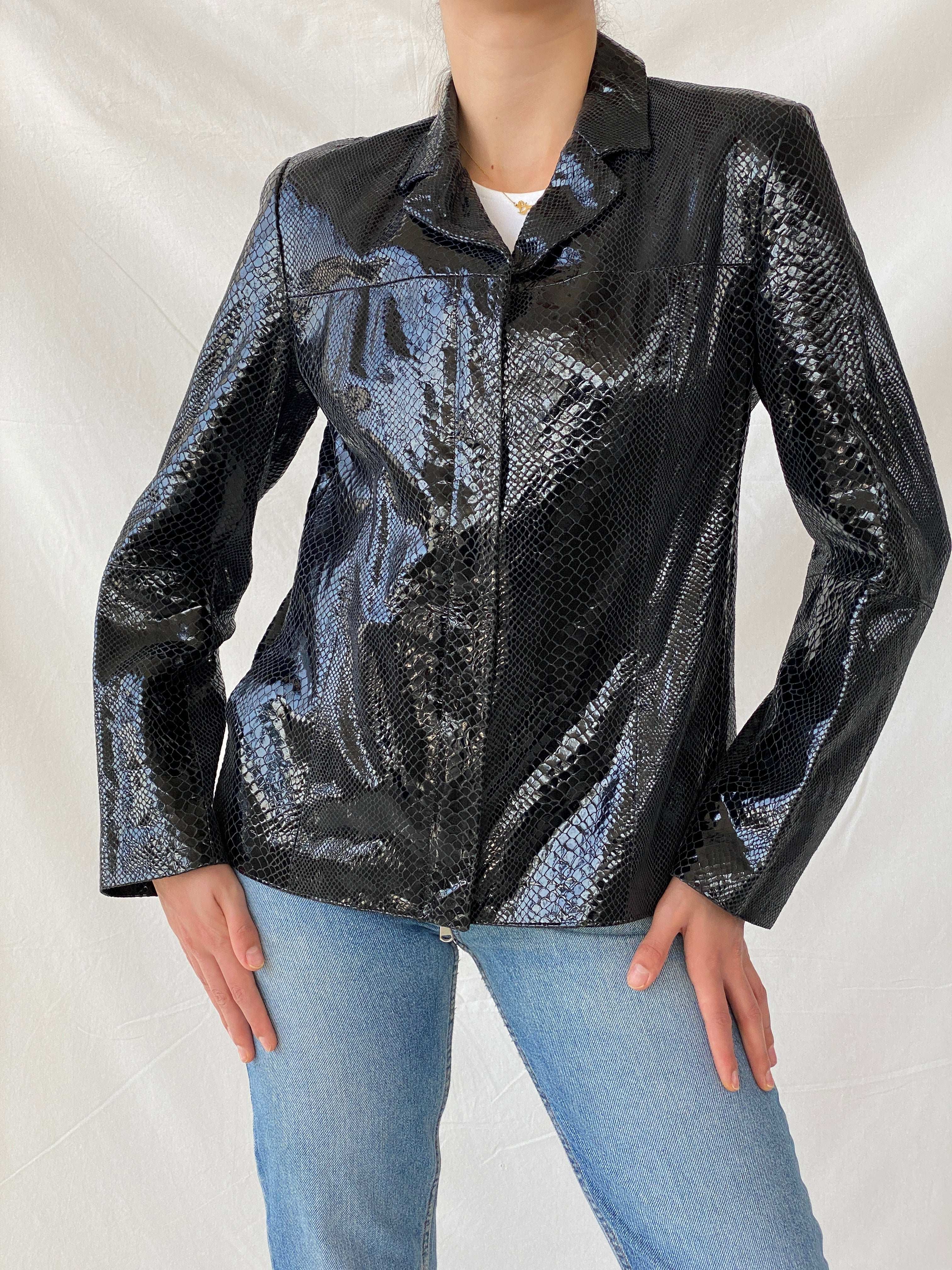 Vintage Alta Moda Firenze Black Snake Skin Leather Jacket - L