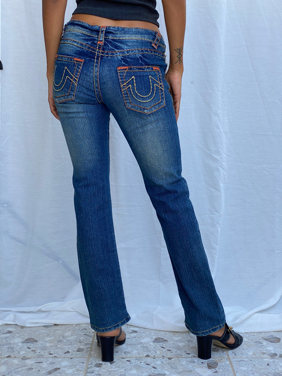 Y2K True Religion Blue Big Stitch Low-Rise Straight Jeans - 36EUR