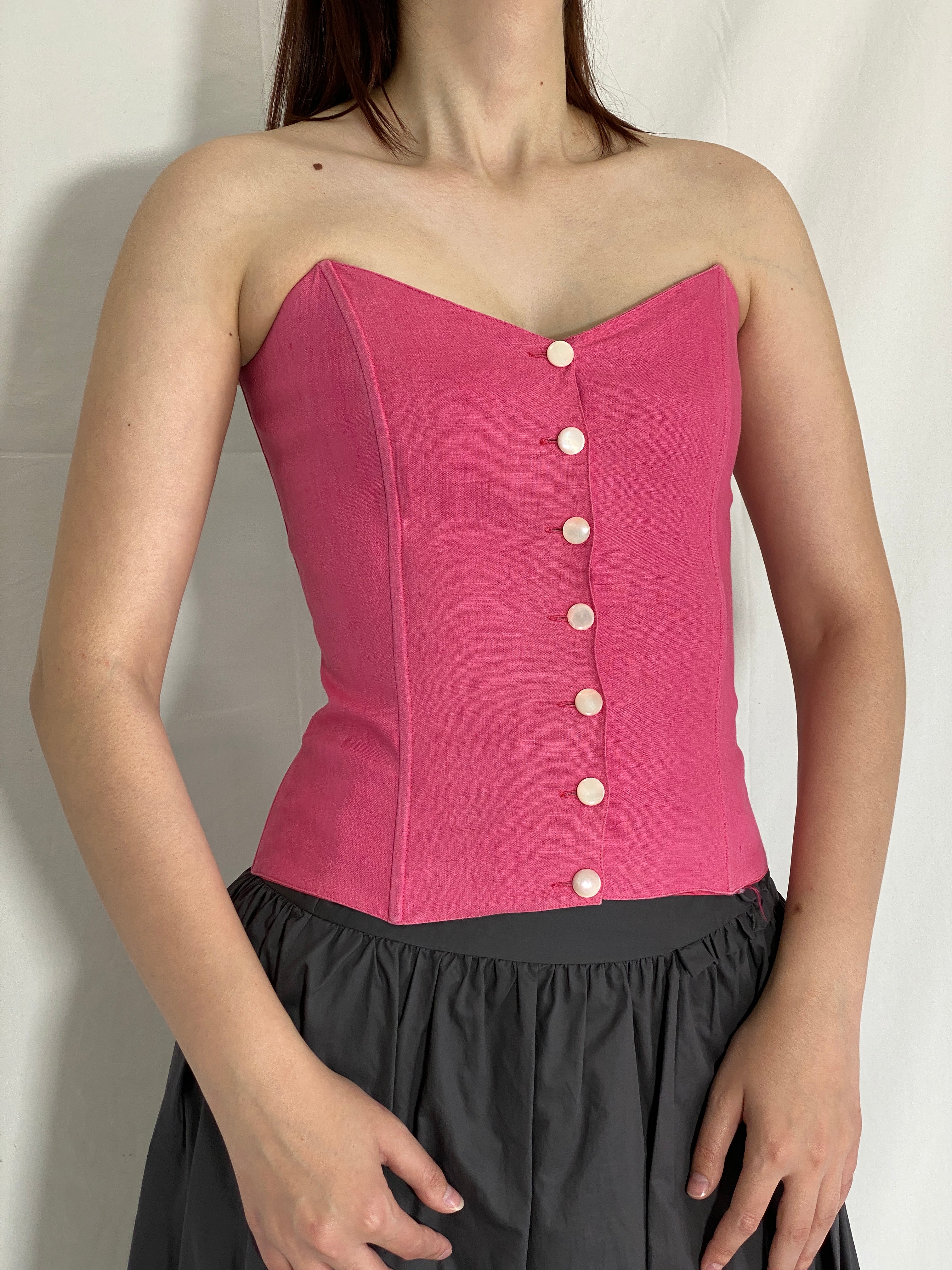 Vintage I BLUES Pink Italian Linen Corset Top with Button Closure - S