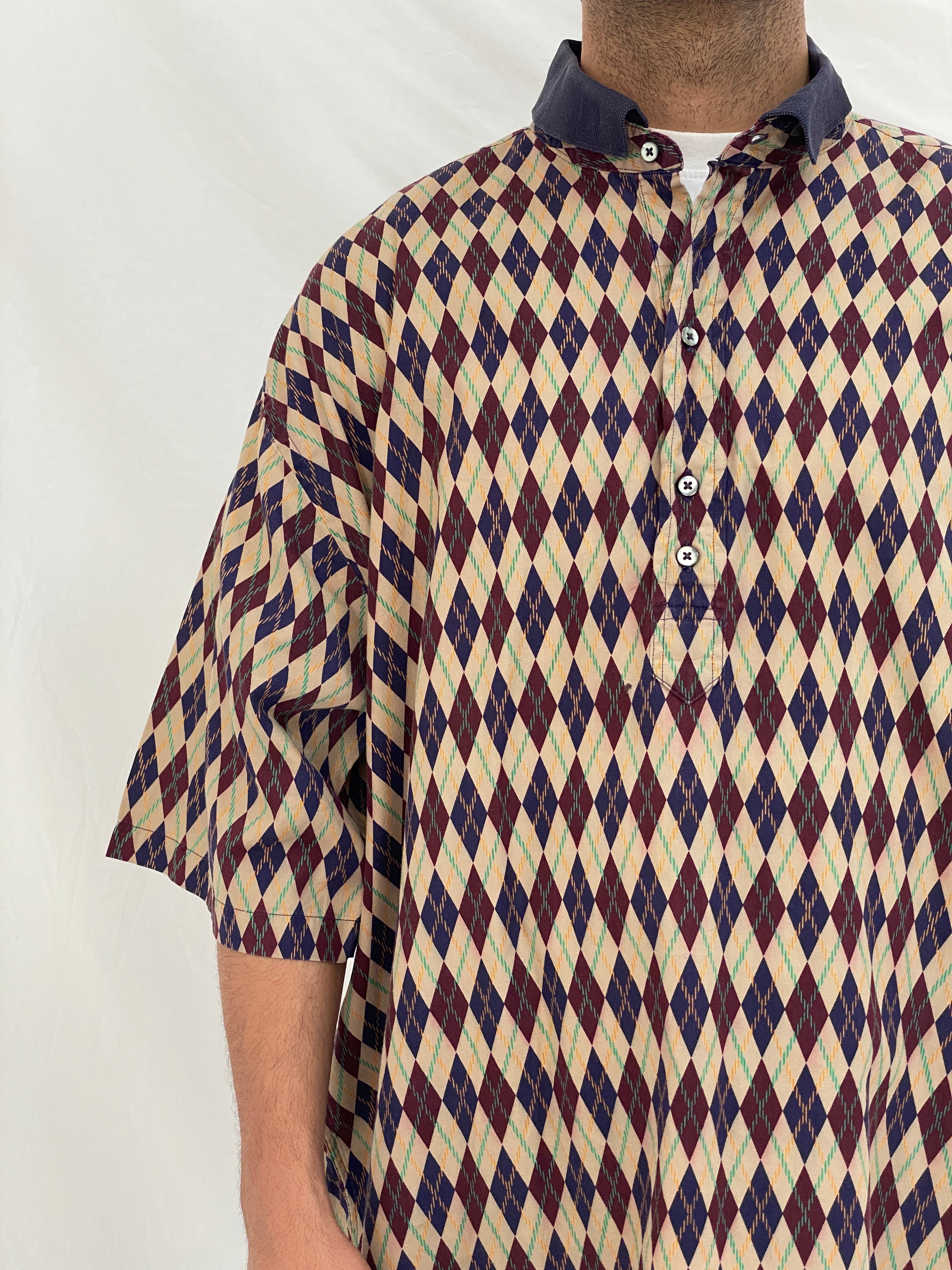 Vintage 90s Michael Thomas Argyle Print Pullover Shirt Oversized Geometric Pattern Shirt - 2XL