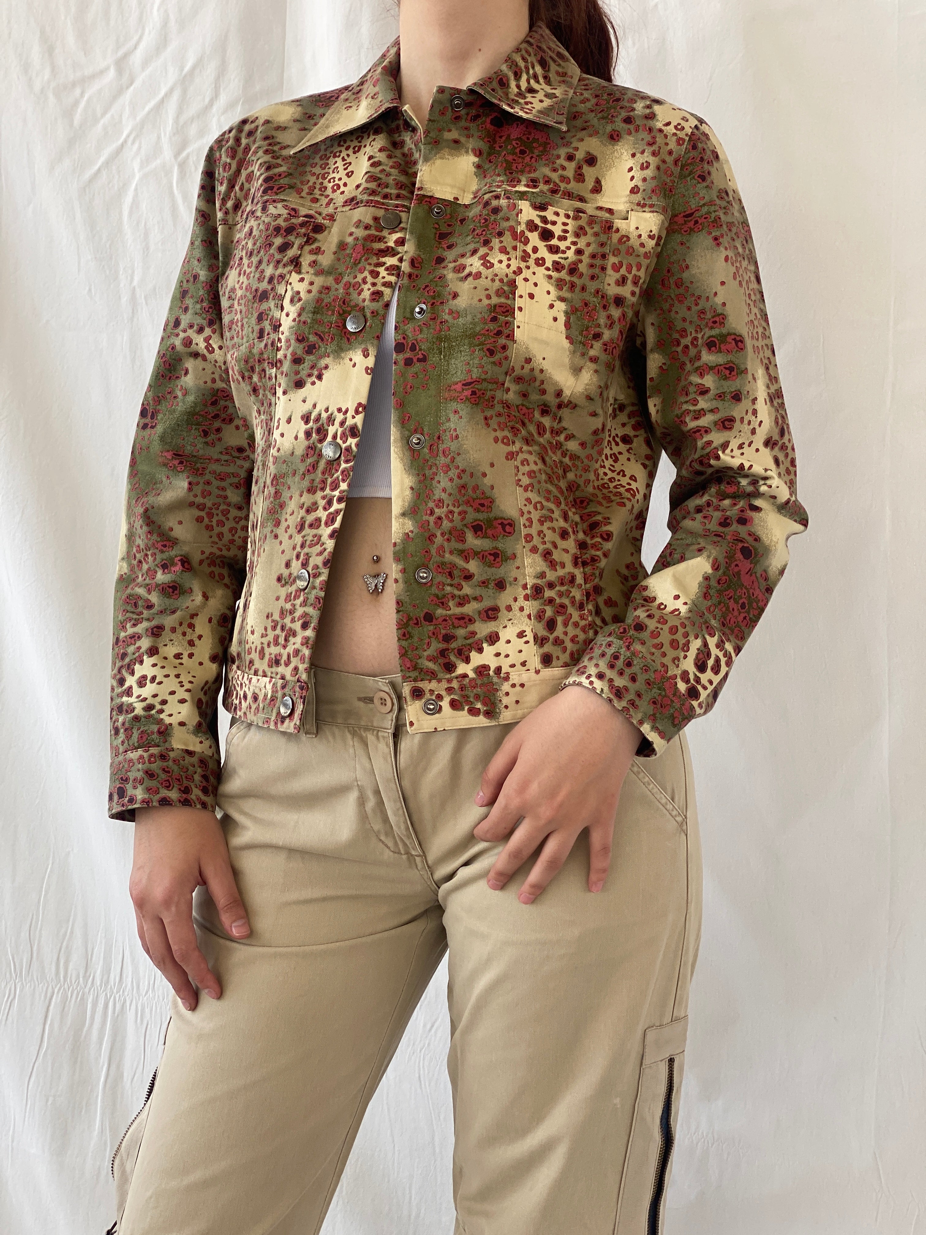 Vintage August Silk Logic Beige Red  Animal Print Light Cotton Jacket - M