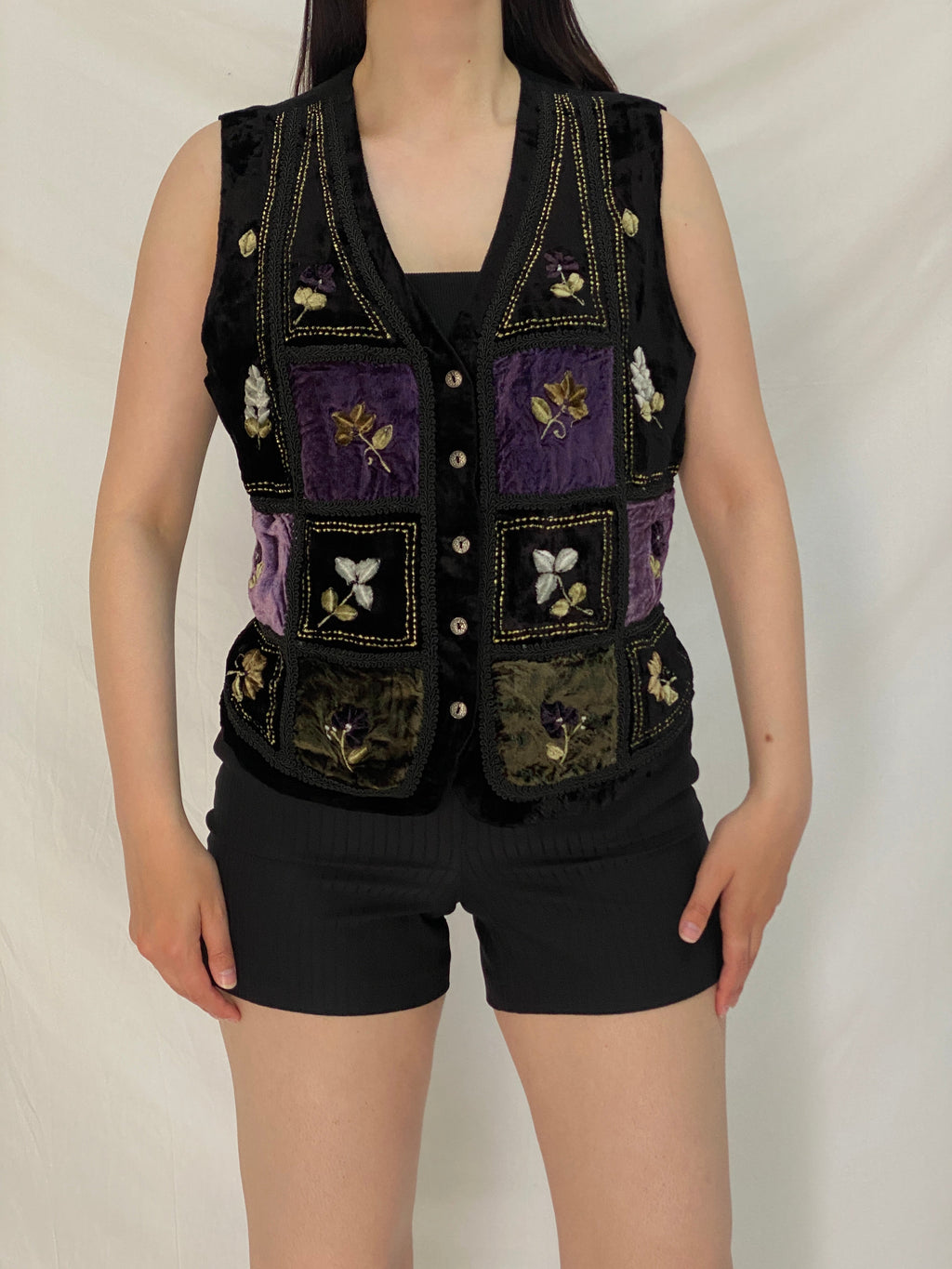 Vintage White Stag Velvet Patchwork Embroidered Whimsy Grunge Vest