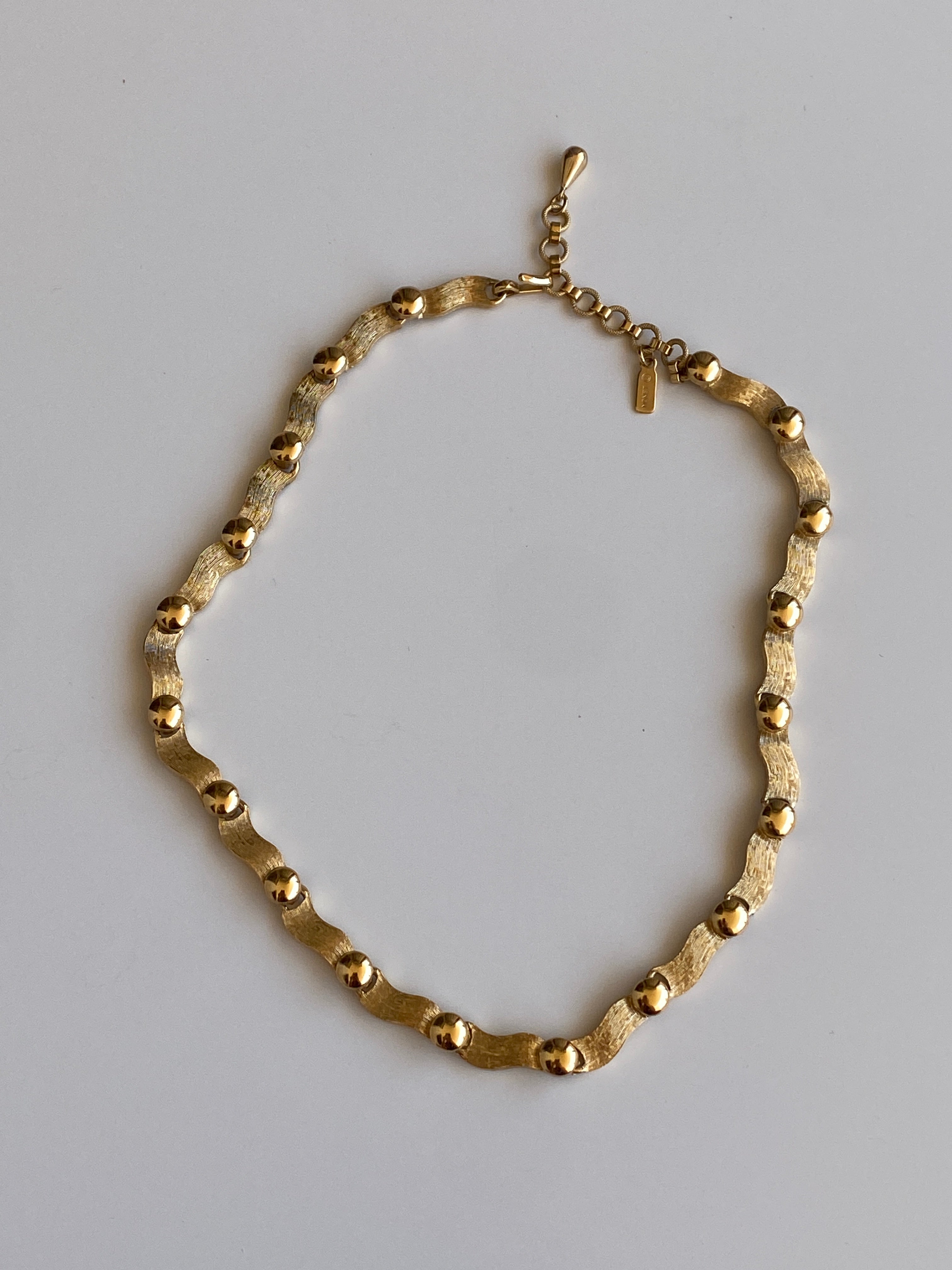 Vintage Monet Brushed Gold Wave Link Choker Necklace