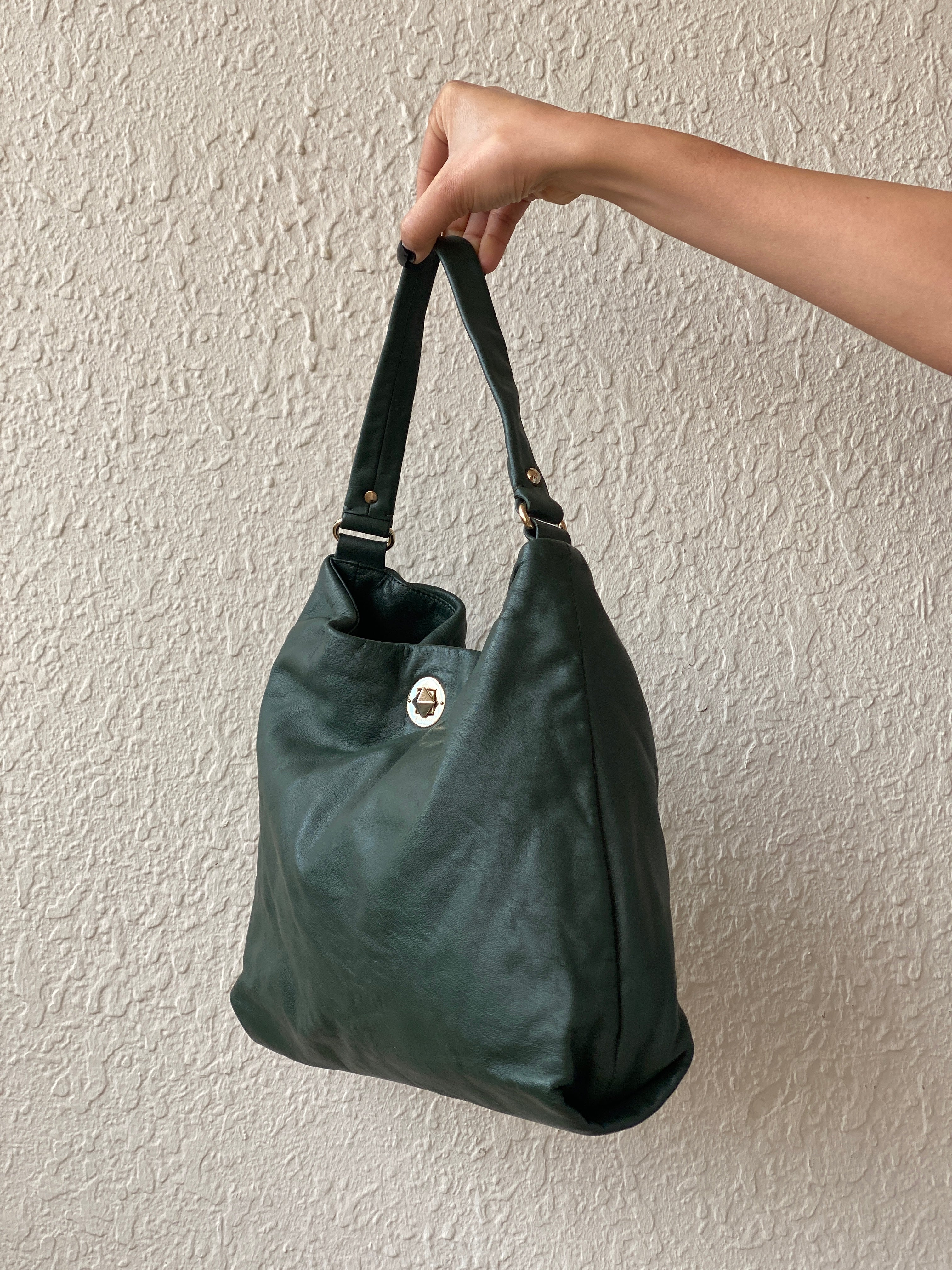 Vintage Kate Spade Forest Green Leather Shoulder Bag Slouchy Hobo Purse