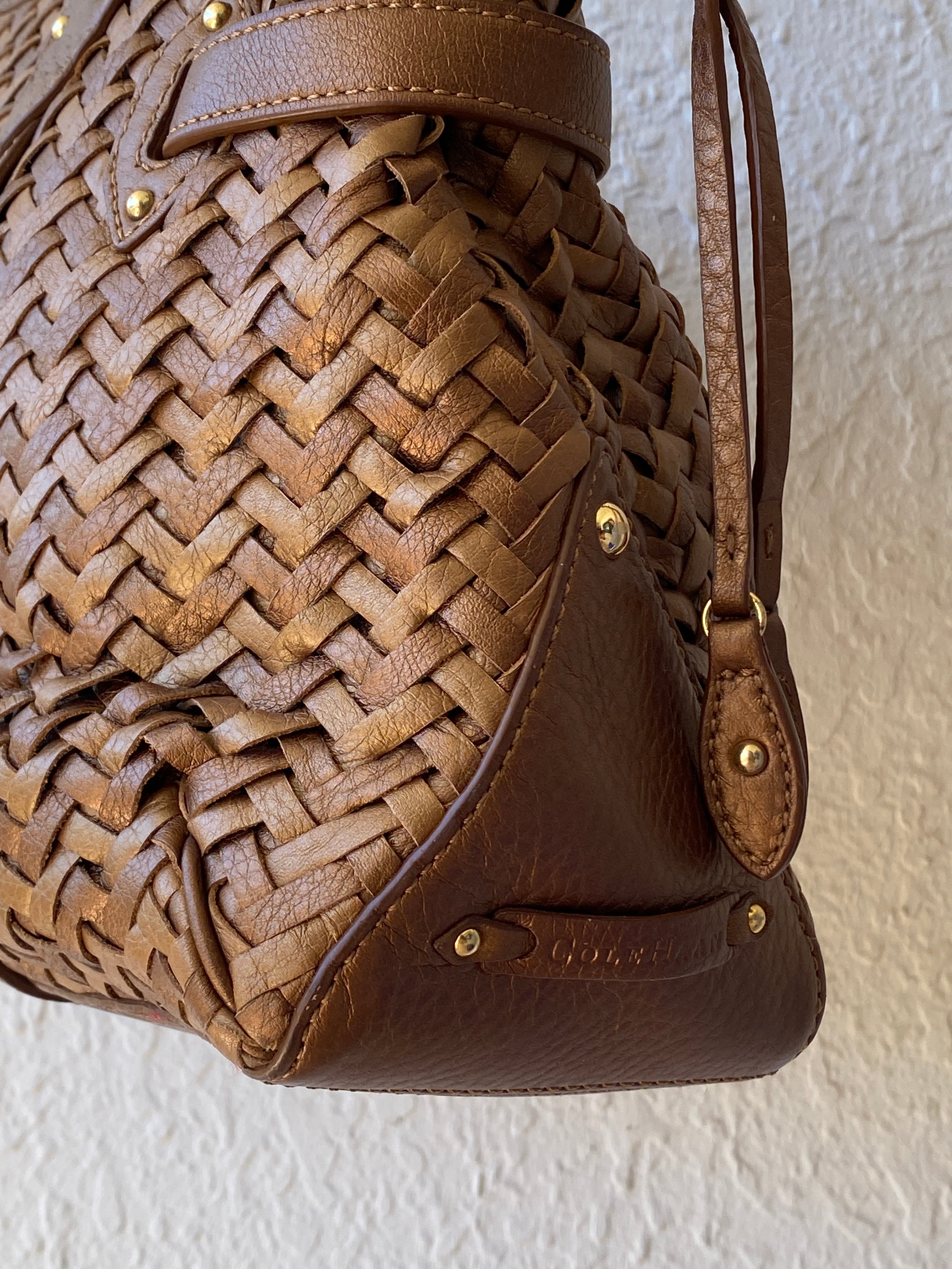 Beautiful Cole Haan Village Weave H06 Purse Woven Leather Bronze Handbag