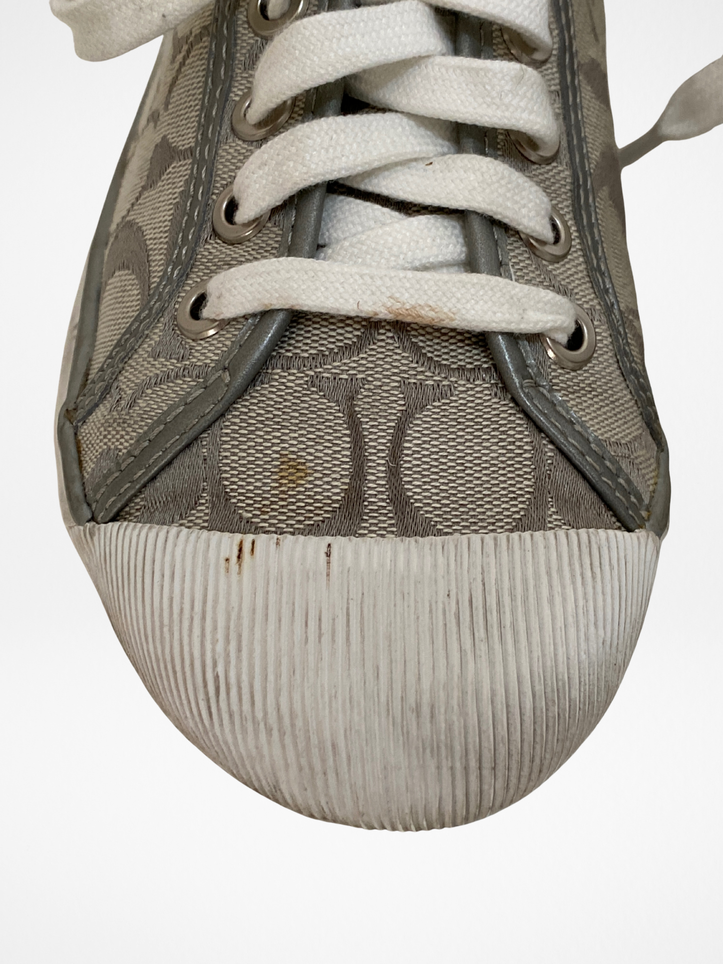 Coach Gray Monogram Canvas Sneakers with Leopard Trim - 38.5EU