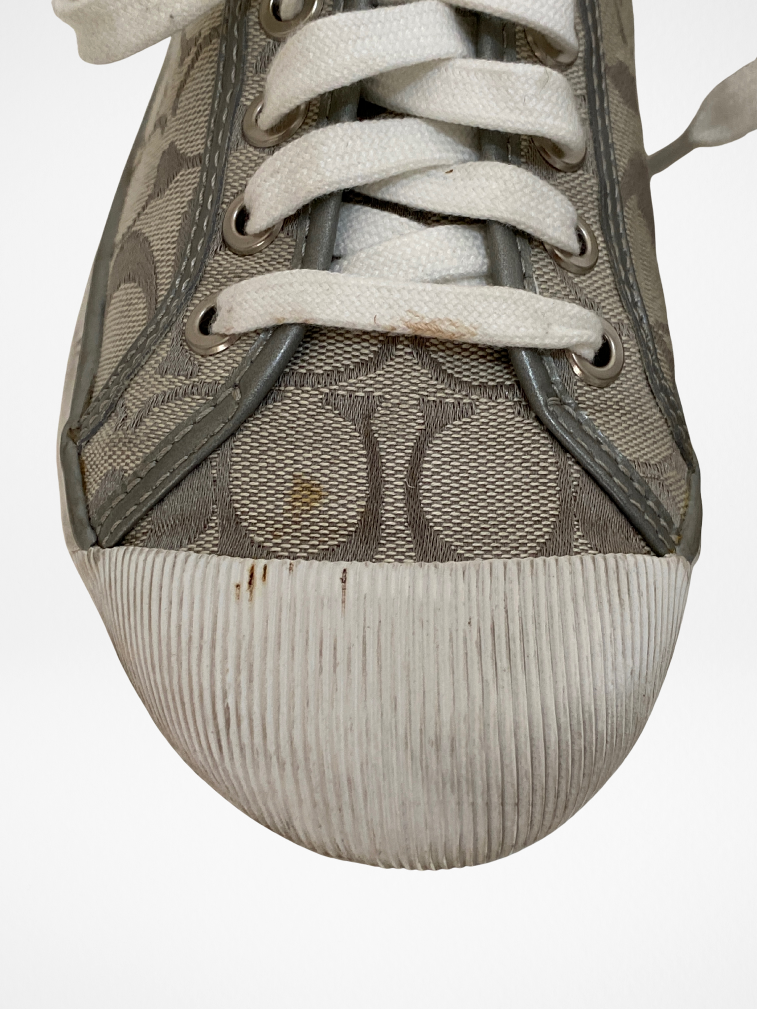 Coach Gray Monogram Canvas Sneakers with Leopard Trim - 38.5EU