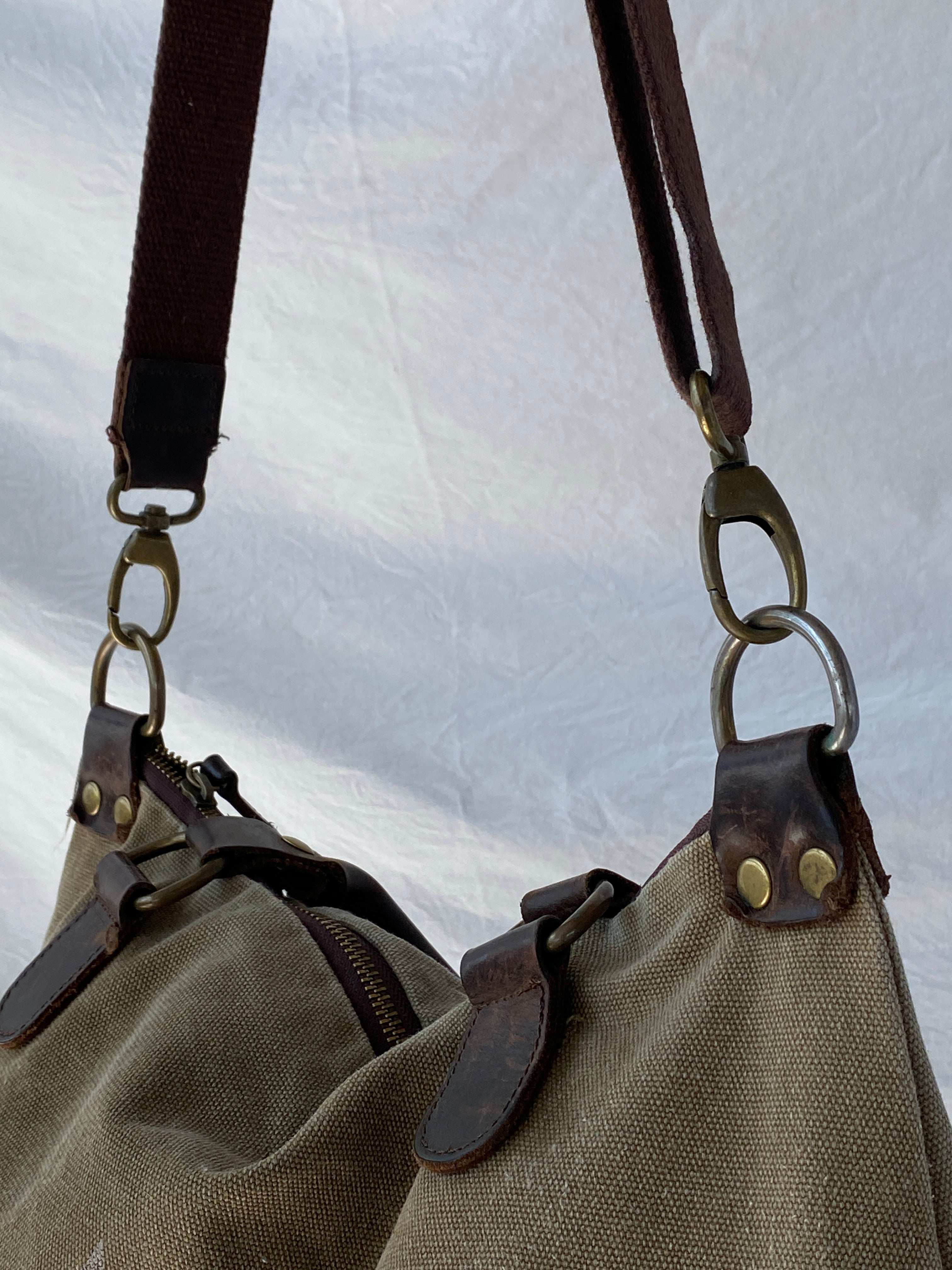 Vintage Genuine Leather Star Canvas Tote Bag