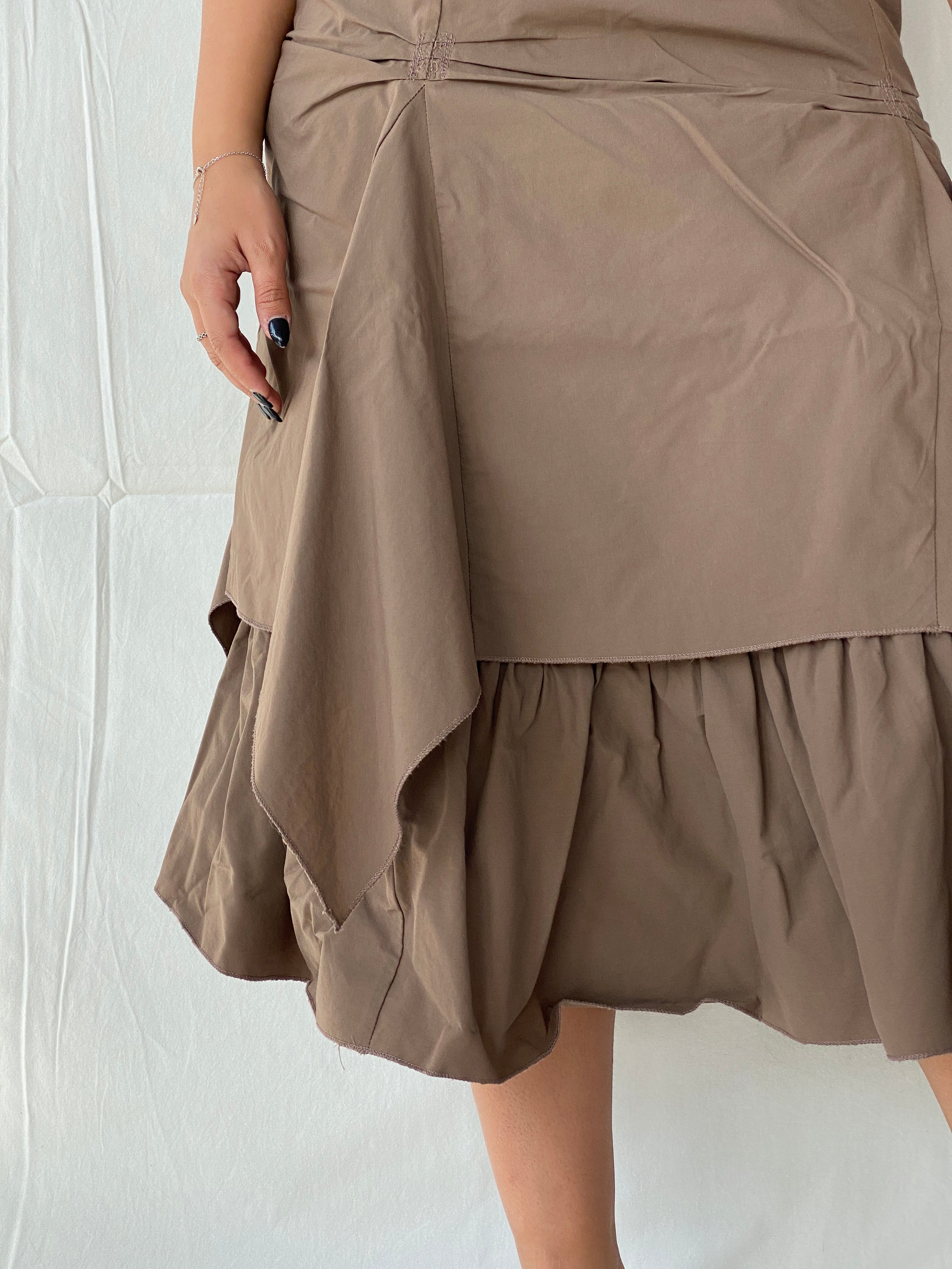 Joachim Bosse Style Asymmetric Ruched Midi Brown Skirt - L