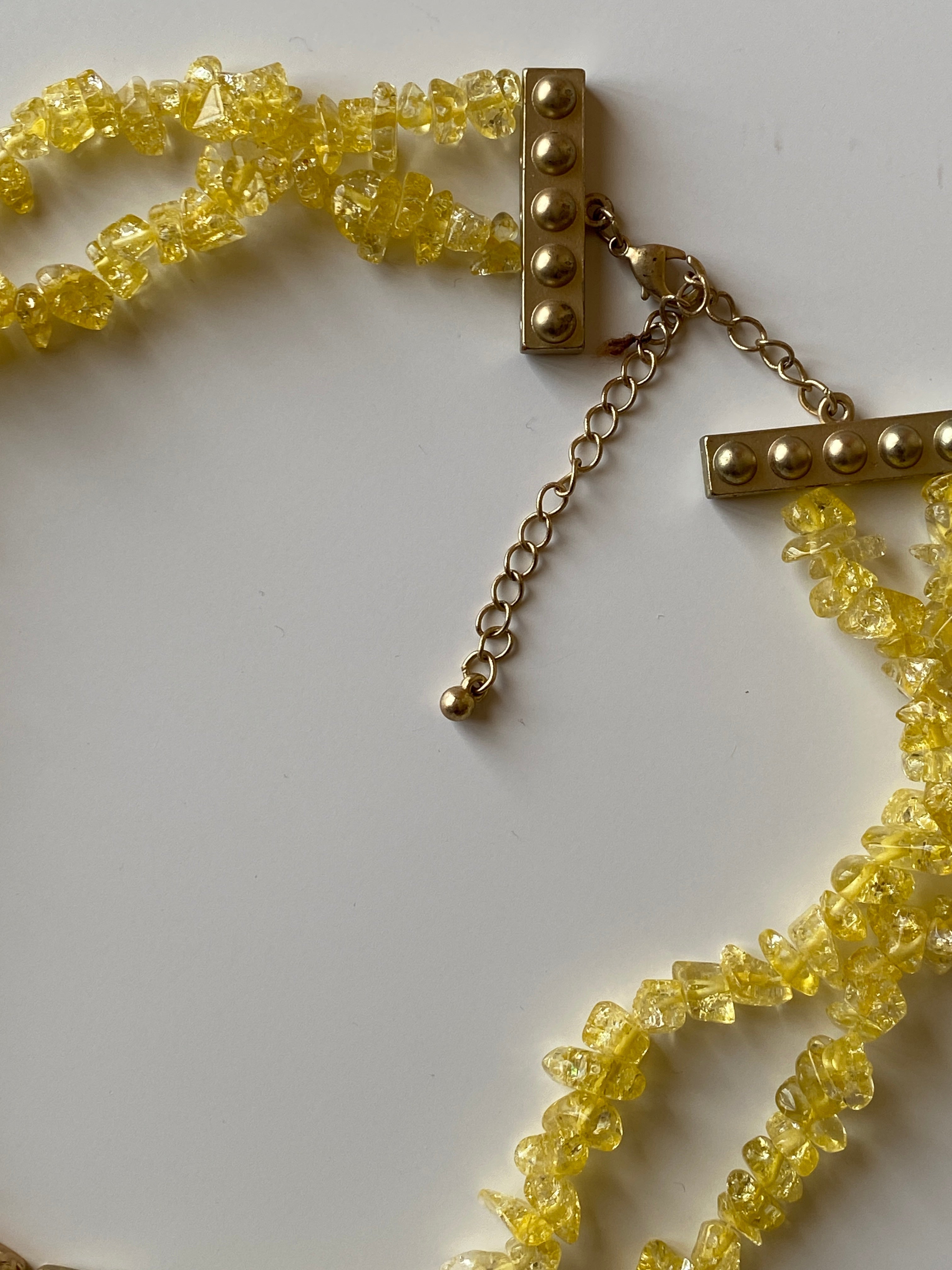 Vintage Yellow Crystal Chip Necklace with Gold-Tone Statement Panel Boho Ethnic Necklace